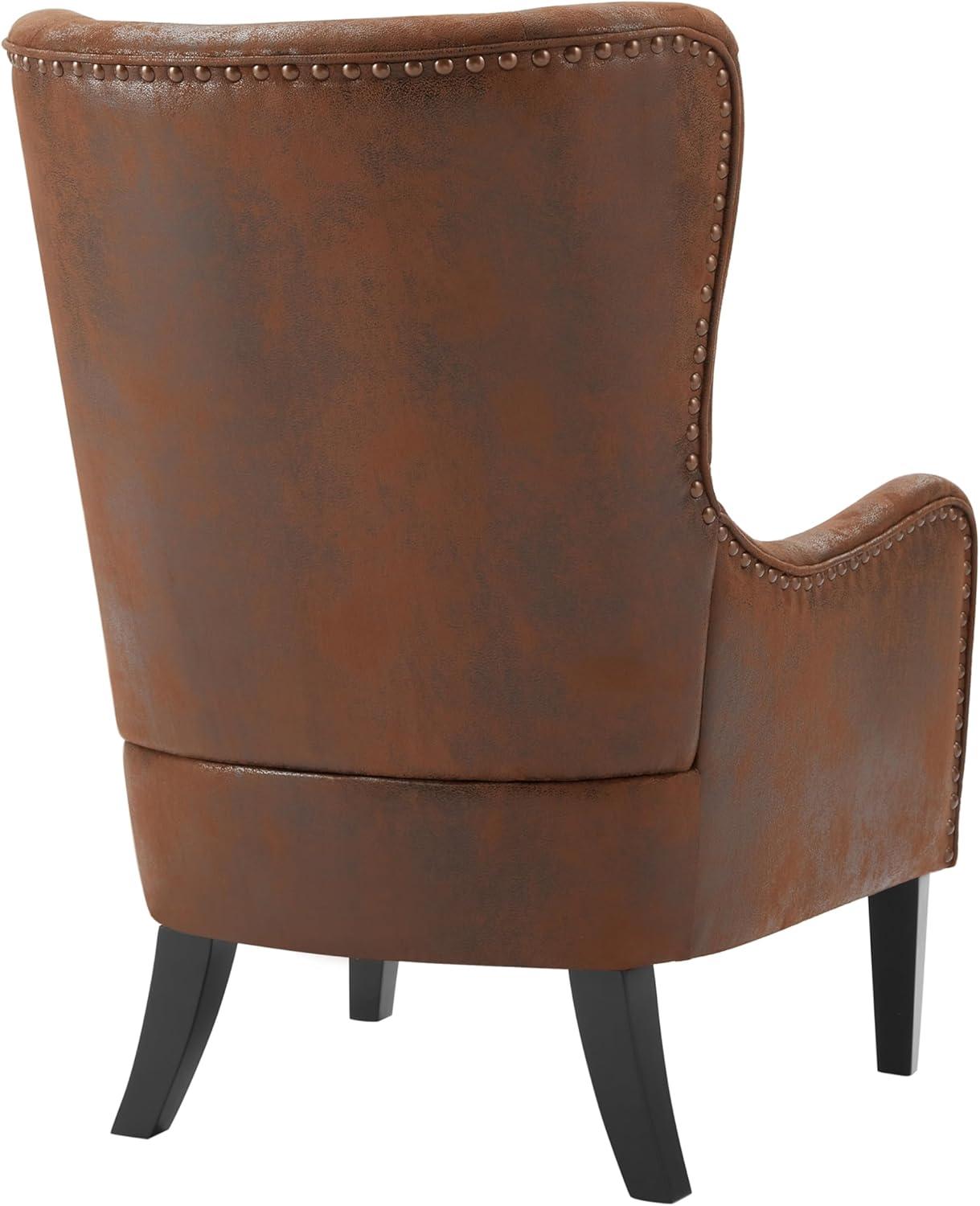 imageChristopher Knight Home Elber MidCentury Modern Accent Chair with Ottoman Faux Suede Upholstered Wingback Club Chair and Ottoman Footrest Wooden Comfy Reading Chair with Footstool Brown