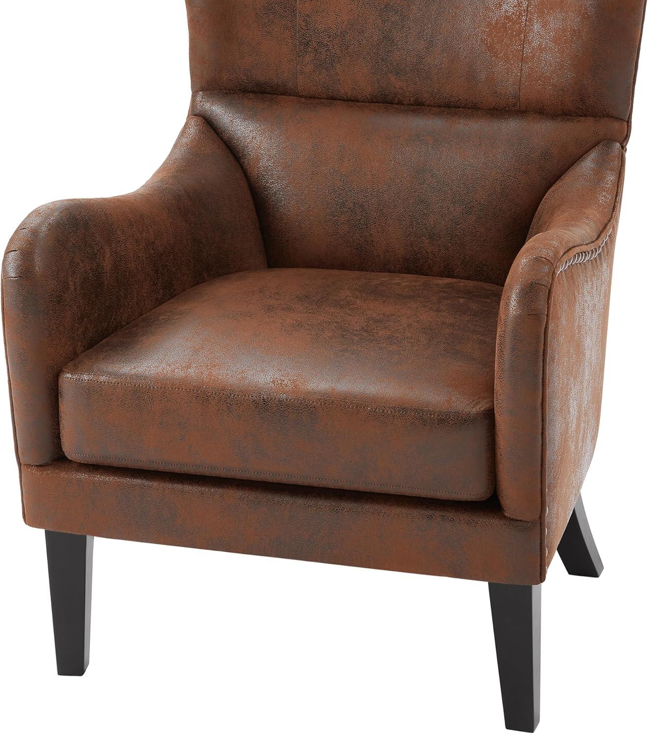 imageChristopher Knight Home Elber MidCentury Modern Accent Chair with Ottoman Faux Suede Upholstered Wingback Club Chair and Ottoman Footrest Wooden Comfy Reading Chair with Footstool Brown