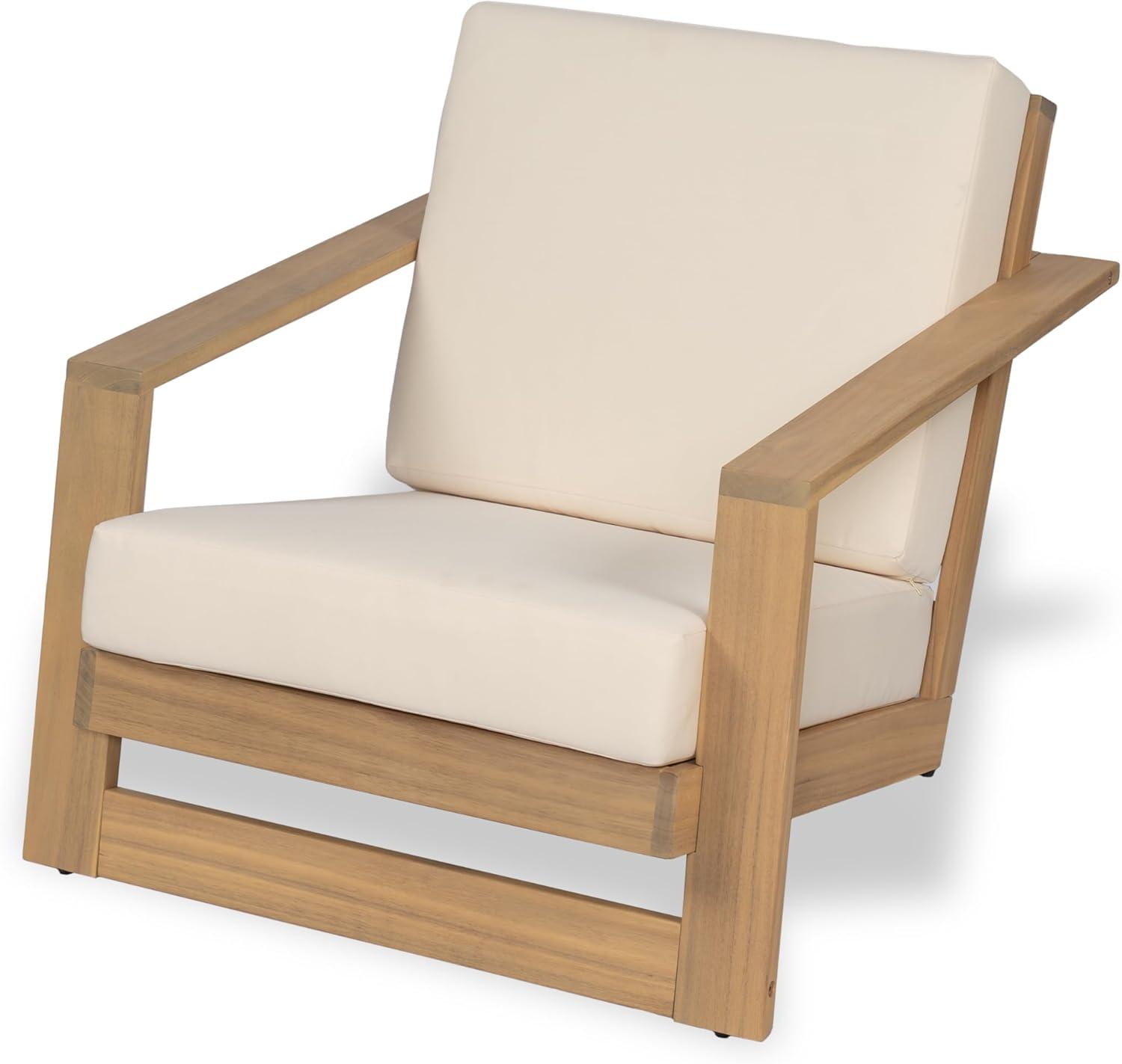 imageChristopher Knight Home Galio Set of 2 Acacia Wood Lounge Chair Outdoor Wooden Patio Armchair for Lounging Patio Furniture Single Sofa Chair Set Comfy Reading Chair with Cushion Light TeakBeige