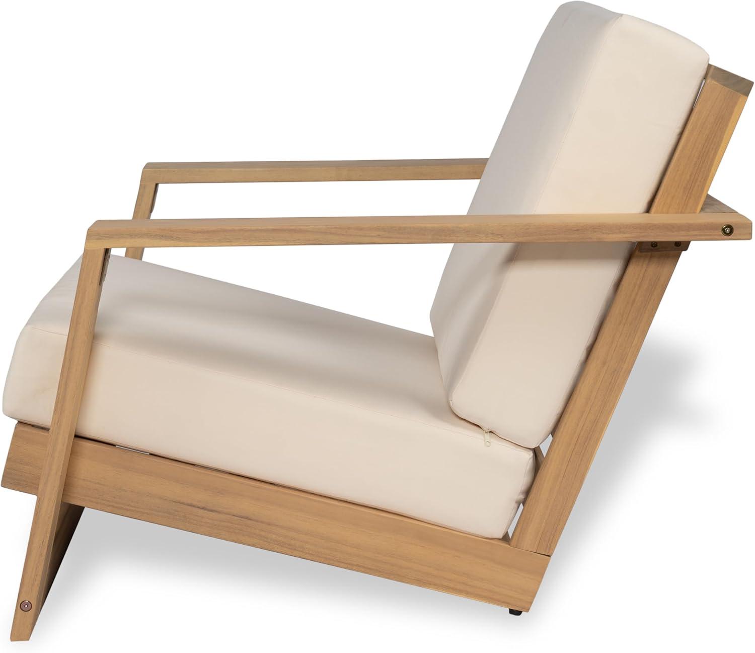 imageChristopher Knight Home Galio Set of 2 Acacia Wood Lounge Chair Outdoor Wooden Patio Armchair for Lounging Patio Furniture Single Sofa Chair Set Comfy Reading Chair with Cushion Light TeakBeige