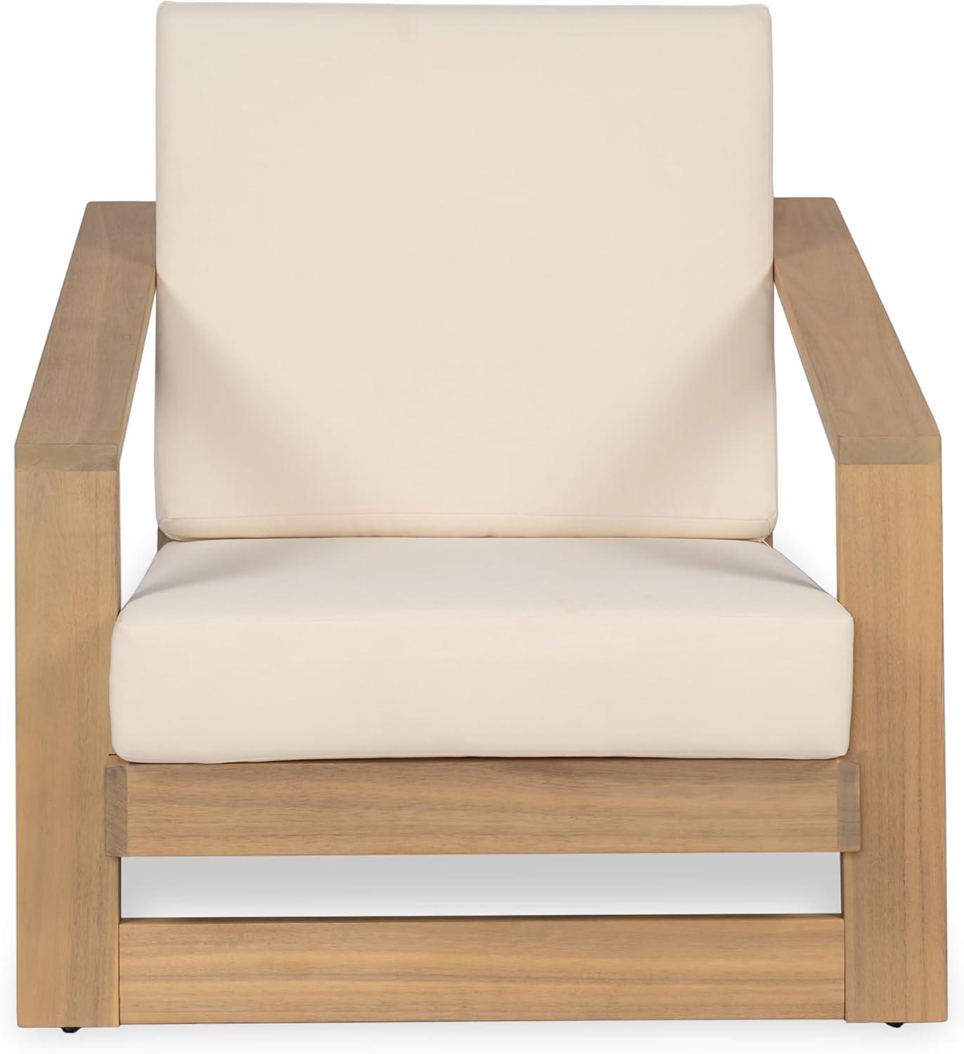 imageChristopher Knight Home Galio Set of 2 Acacia Wood Lounge Chair Outdoor Wooden Patio Armchair for Lounging Patio Furniture Single Sofa Chair Set Comfy Reading Chair with Cushion Light TeakBeige