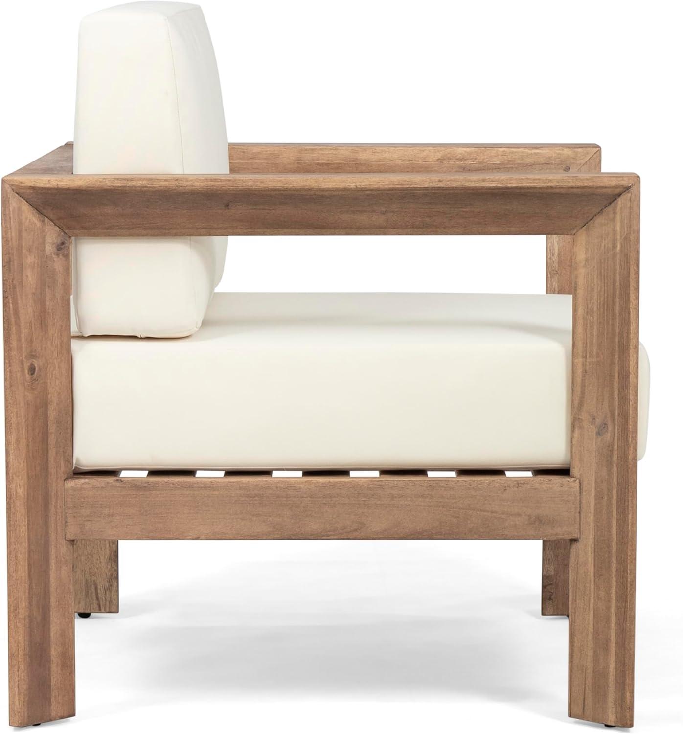 imageChristopher Knight Home Genser Outdoor Wooden Club Chairs with Cushions Set of 2 3025 quotW x 275 quotD x 245 quotH Brown Wash Beige