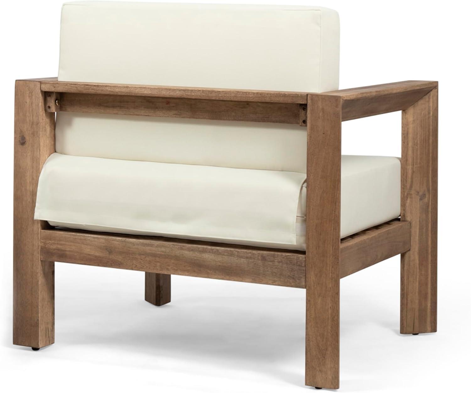 imageChristopher Knight Home Genser Outdoor Wooden Club Chairs with Cushions Set of 2 3025 quotW x 275 quotD x 245 quotH Brown Wash Beige