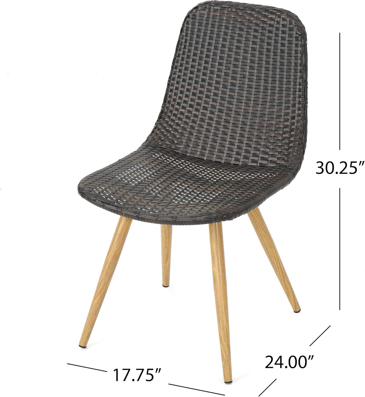 imageChristopher Knight Home Gila Outdoor Wicker Dining Chairs with Wood Finished Metal Legs 2Pcs Set Multibrown Light Brown