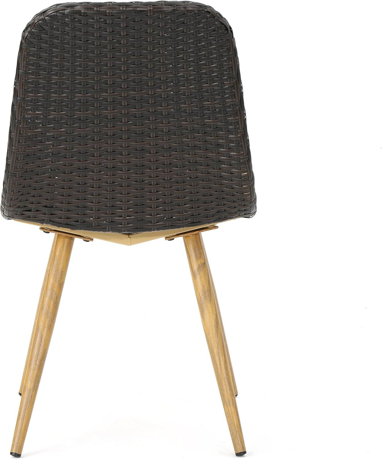imageChristopher Knight Home Gila Outdoor Wicker Dining Chairs with Wood Finished Metal Legs 2Pcs Set Multibrown Light Brown