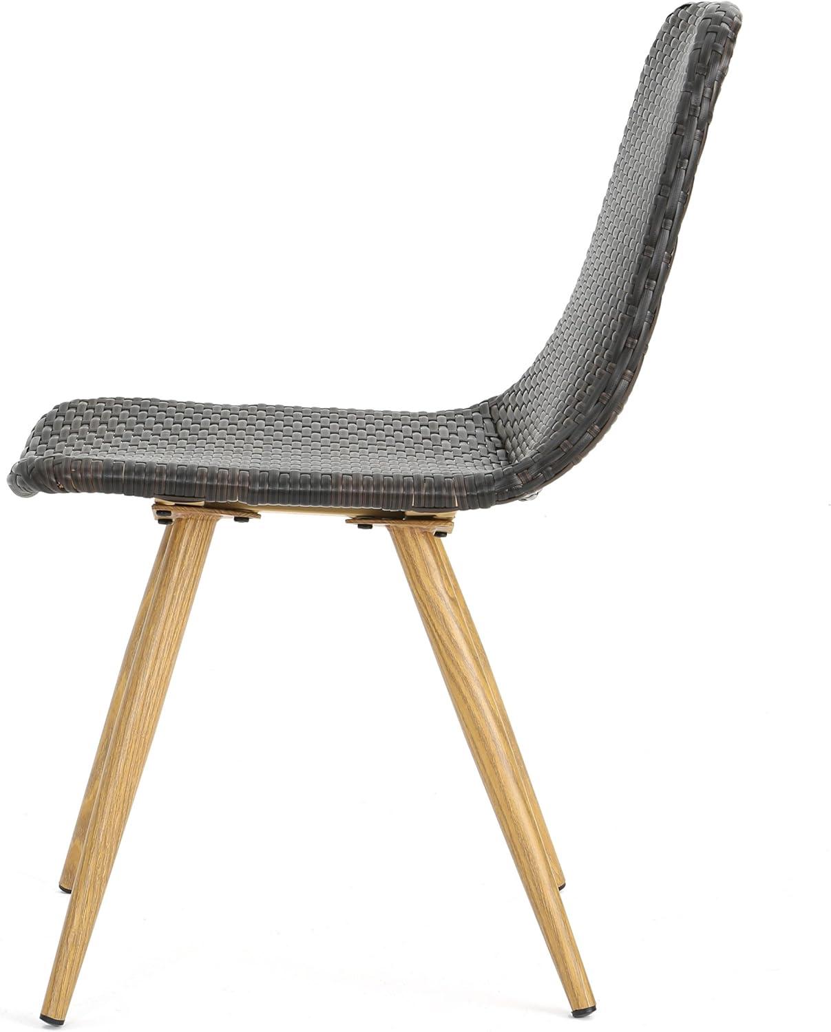 imageChristopher Knight Home Gila Outdoor Wicker Dining Chairs with Wood Finished Metal Legs 2Pcs Set Multibrown Light Brown