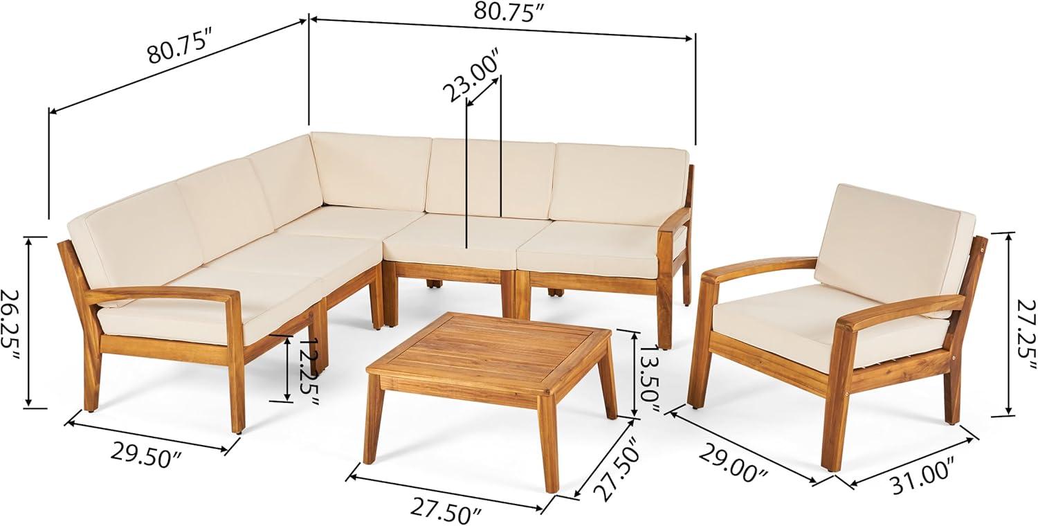 imageChristopher Knight Home Grena Outdoor Acacia Wood 6 Seater Sectional Conversation Set with Coffee Table Teak and Beige