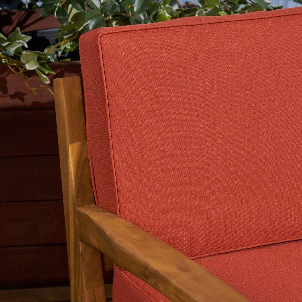 imageChristopher Knight Home Grenada Sectional Sofa Set 5Piece 3Seater Includes Coffee Table and Ottoman Acacia Wood Frame WaterResistant Cushions Teak and Red Finish