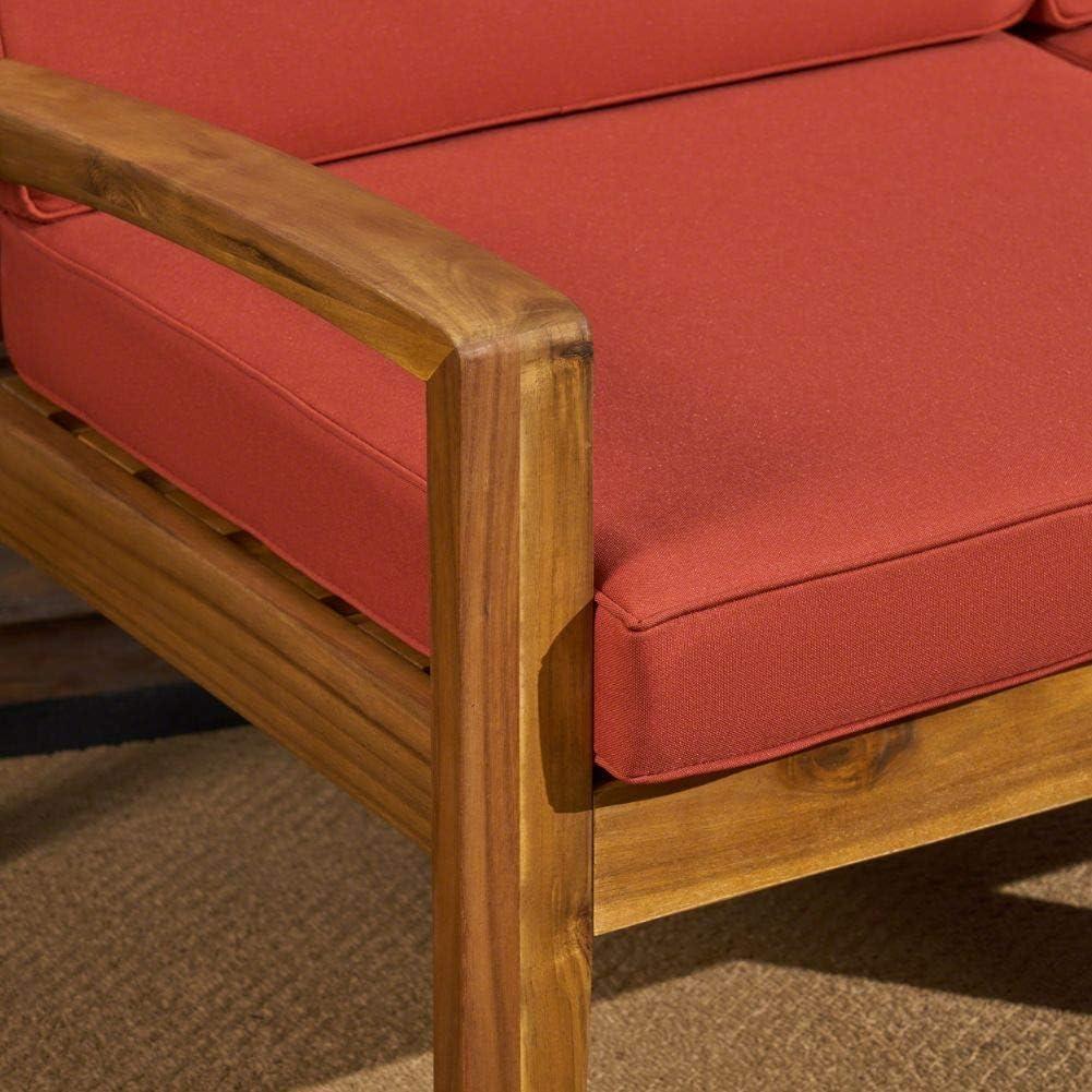 imageChristopher Knight Home Grenada Sectional Sofa Set 5Piece 3Seater Includes Coffee Table and Ottoman Acacia Wood Frame WaterResistant Cushions Teak and Red Finish