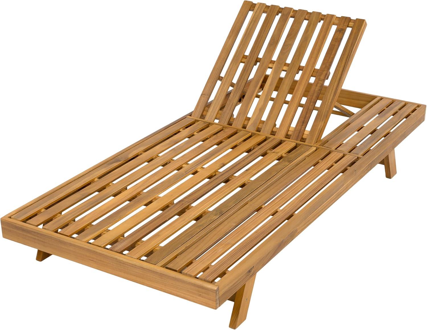 imageChristopher Knight Home Hamill Acacia Wood Chaise Lounge Chair Outdoor Set of 2 Adjustable Backrest Sun Lounger Recliner Patio Outdoor Chaise Lounge with 4quot Thick WaterResistant CushionTeakCream