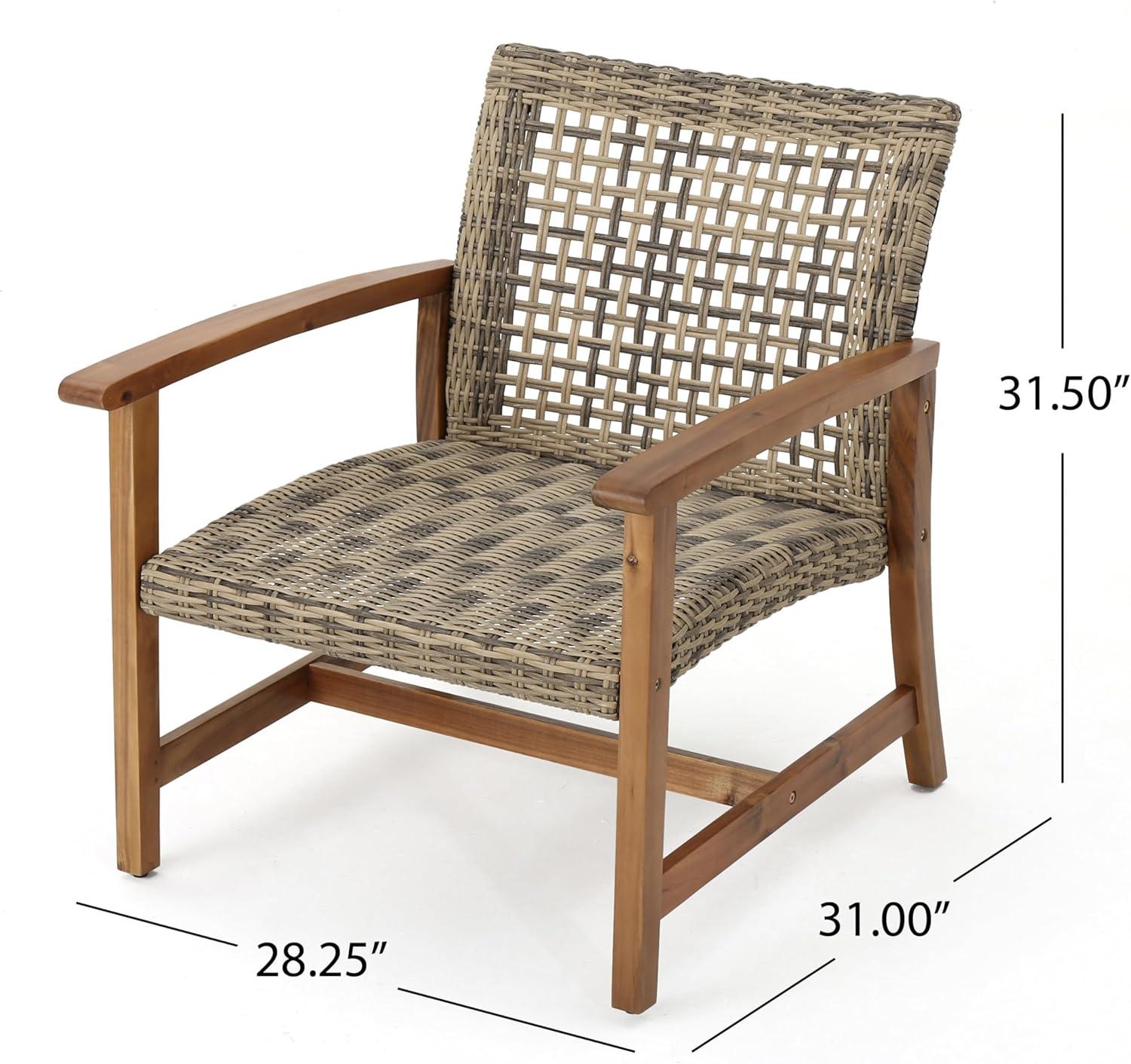 imageChristopher Knight Home Hampton Outdoor 3 Piece Wood and Wicker Club Chairs and Side Table Set Gray