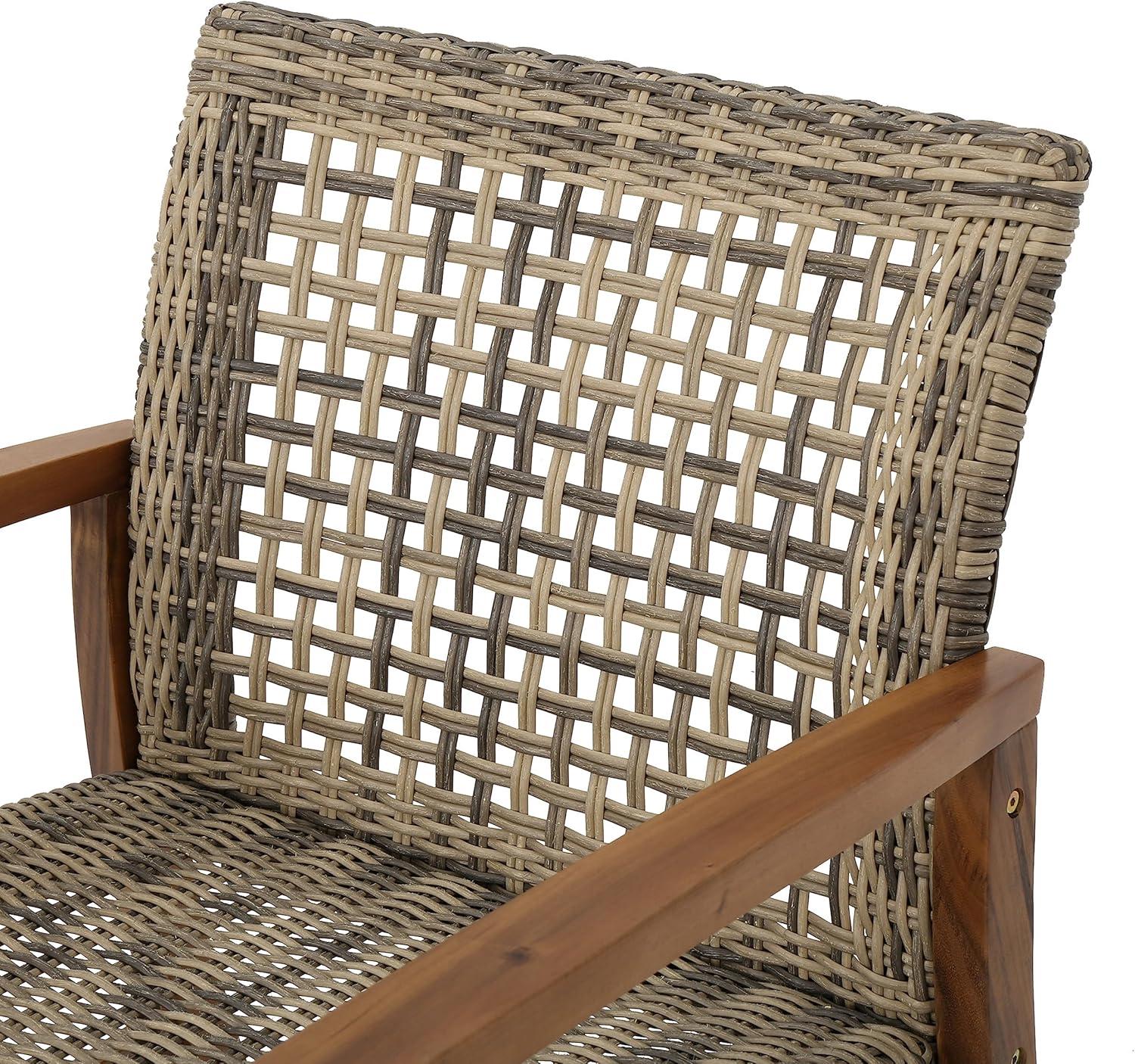 imageChristopher Knight Home Hampton Outdoor 3 Piece Wood and Wicker Club Chairs and Side Table Set Gray