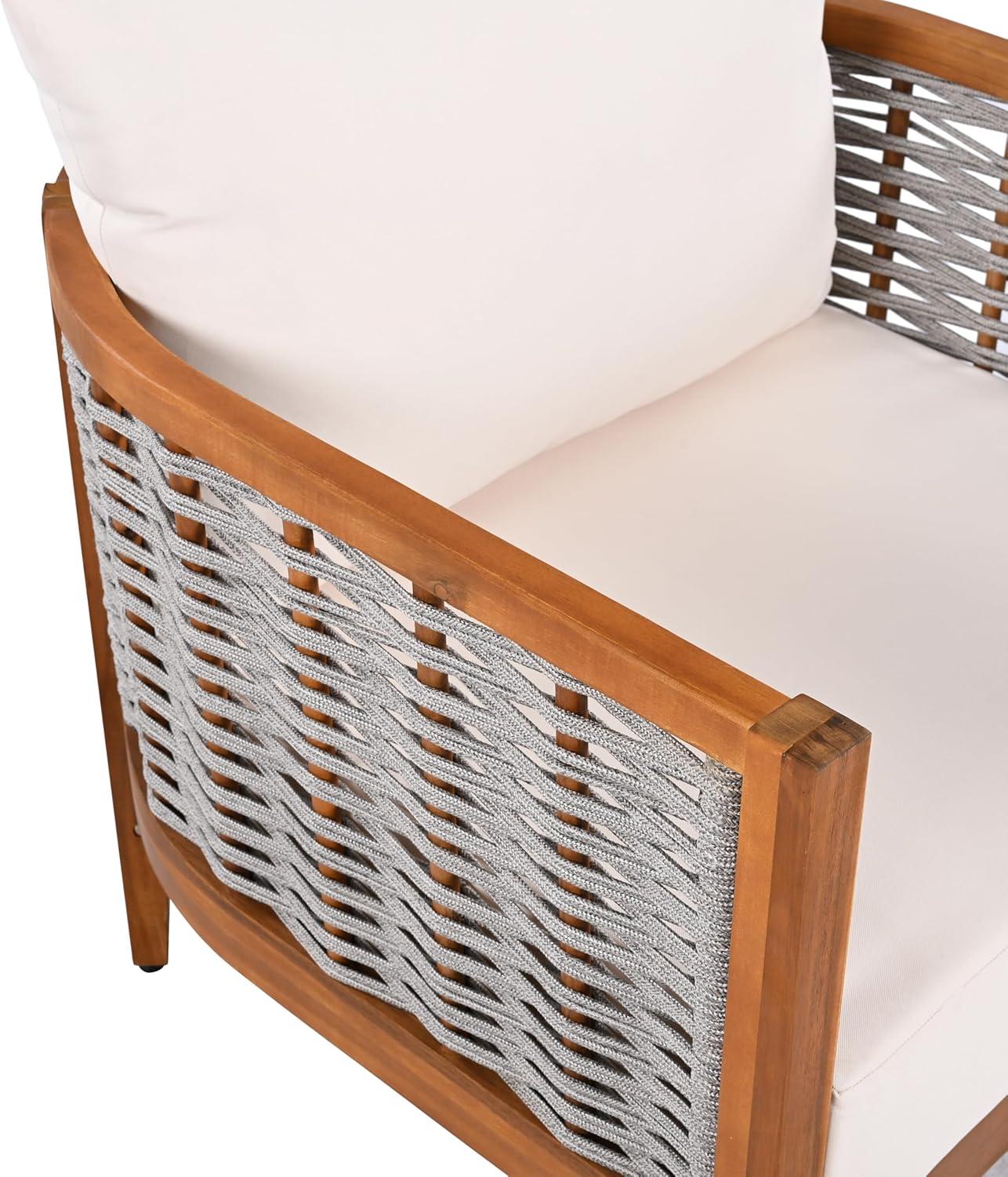 imageChristopher Knight Home Hevats Patio Acacia Wood Club Chair with Woven Rope Tub Design Outdoor Armchair Farmhouse Dining Chair Thick Cushion Seating for Porch Garden Backyard Balcony TeakBeige