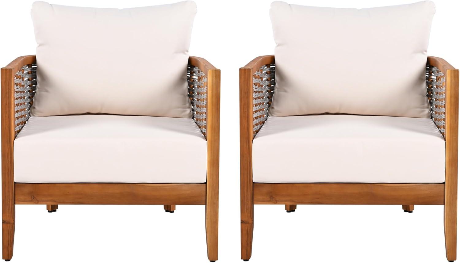 imageChristopher Knight Home Hevats Patio Acacia Wood Club Chair with Woven Rope Tub Design Outdoor Armchair Farmhouse Dining Chair Thick Cushion Seating for Garden Backyard Balcony Set of 2 TeakBeige