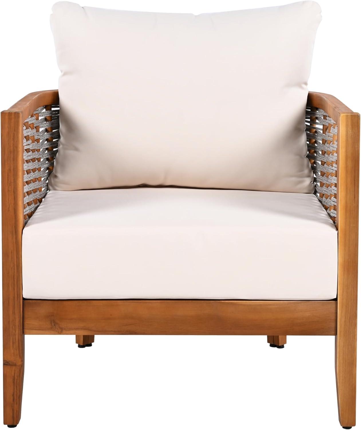 imageChristopher Knight Home Hevats Patio Acacia Wood Club Chair with Woven Rope Tub Design Outdoor Armchair Farmhouse Dining Chair Thick Cushion Seating for Porch Garden Backyard Balcony TeakBeige