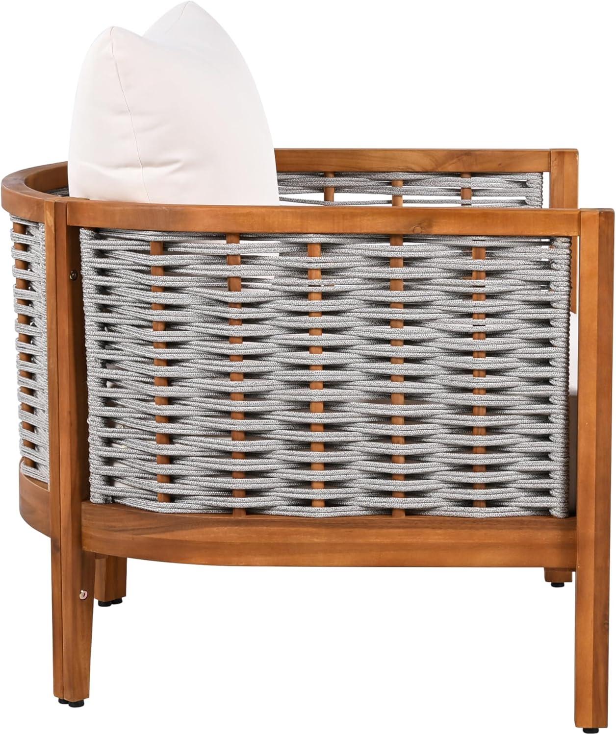 imageChristopher Knight Home Hevats Patio Acacia Wood Club Chair with Woven Rope Tub Design Outdoor Armchair Farmhouse Dining Chair Thick Cushion Seating for Garden Backyard Balcony Set of 2 TeakBeige