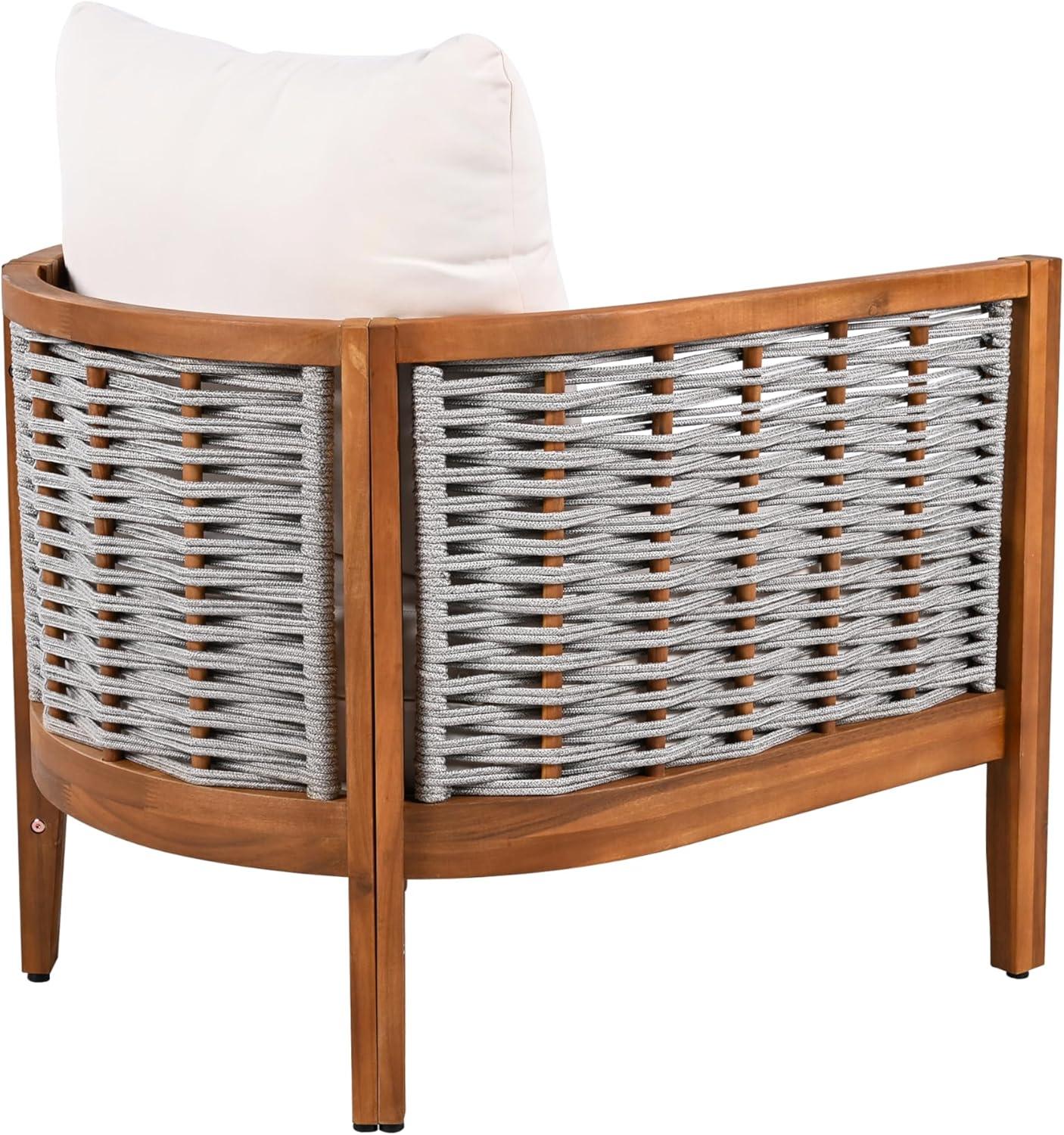 imageChristopher Knight Home Hevats Patio Acacia Wood Club Chair with Woven Rope Tub Design Outdoor Armchair Farmhouse Dining Chair Thick Cushion Seating for Porch Garden Backyard Balcony TeakBeige