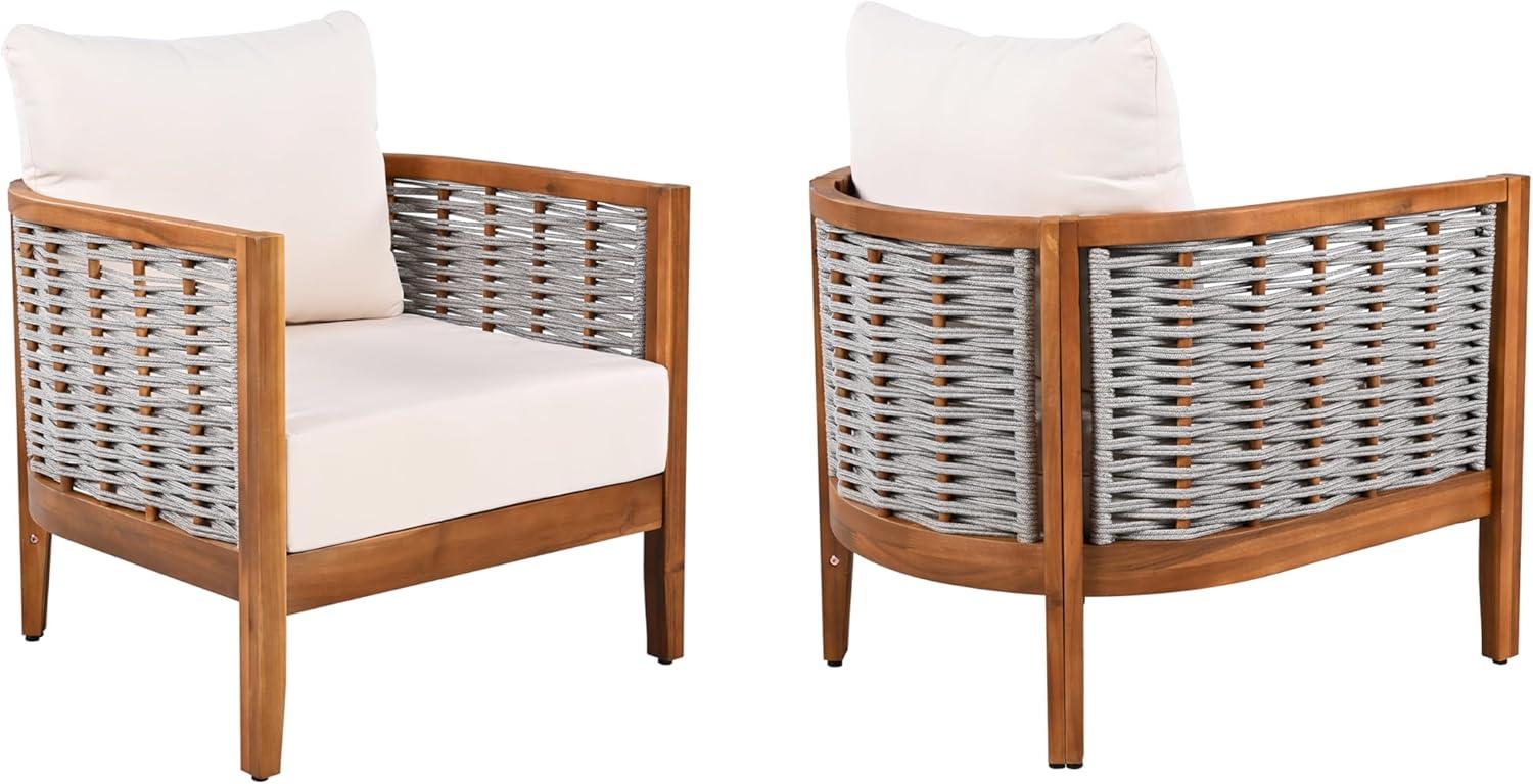 imageChristopher Knight Home Hevats Patio Acacia Wood Club Chair with Woven Rope Tub Design Outdoor Armchair Farmhouse Dining Chair Thick Cushion Seating for Garden Backyard Balcony Set of 2 TeakBeige