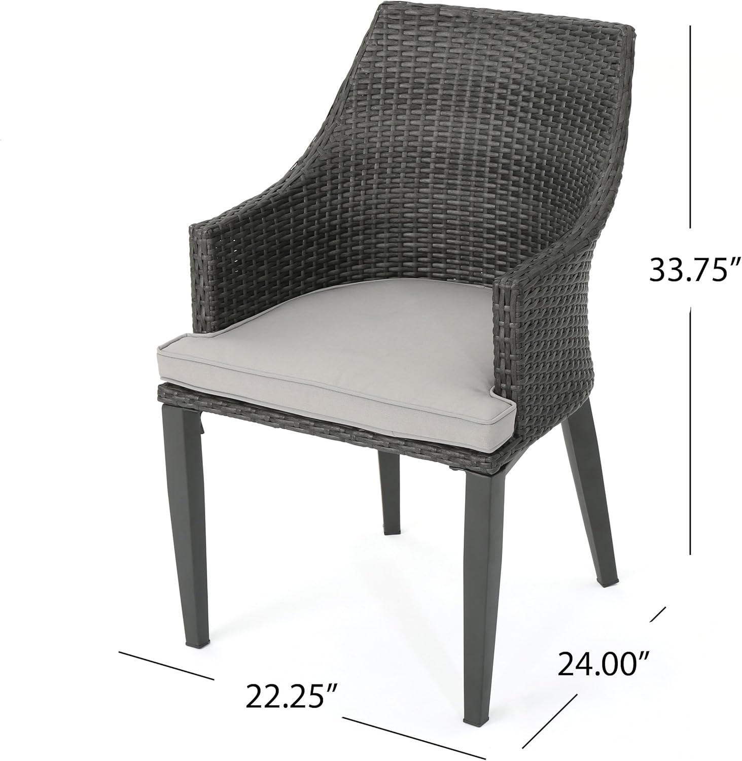 imageChristopher Knight Home Hillhurst Outdoor Wicker Dining Chairs with Water Resistant Cushions 2Pcs Set Grey Light Grey