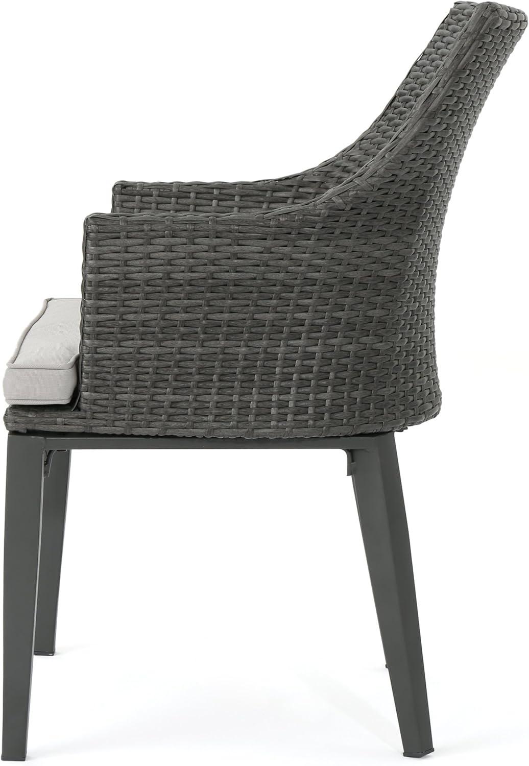 imageChristopher Knight Home Hillhurst Outdoor Wicker Dining Chairs with Water Resistant Cushions 2Pcs Set Grey Light Grey