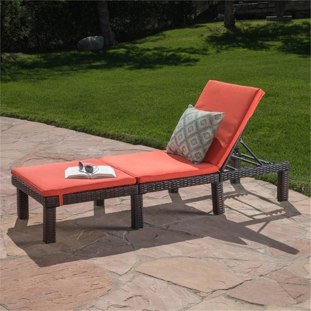 imageChristopher Knight Home Jamaica Outdoor Wicker Chaise Lounge with Water Resistant Cushion Multibrown Orange