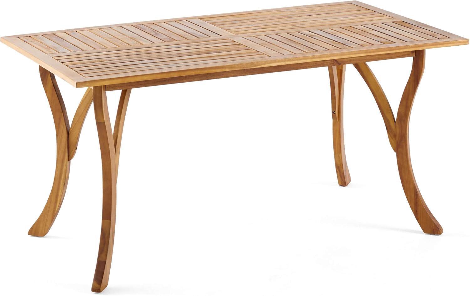 imageChristopher Knight Home Jayme 7 Pieces Dining Set Acacia Wood Dining Chairs Rectangular Wooden Table Open Slats Panel Back Armchair and Table Set Outdoor Wood Frame Bistro Set for Backyard Teak