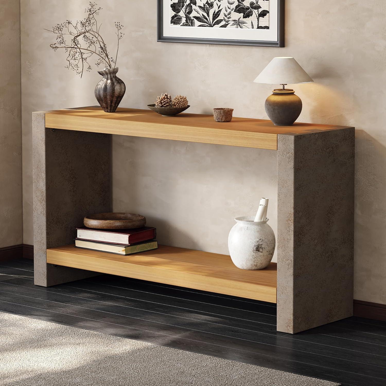 imageChristopher Knight Home Katary Narrow Console Table with Premium Wood Veneer Retro Indoor Accent Table for Entry Way MDF Wood Display Table for Home Decoration Hallway Living Room Brown