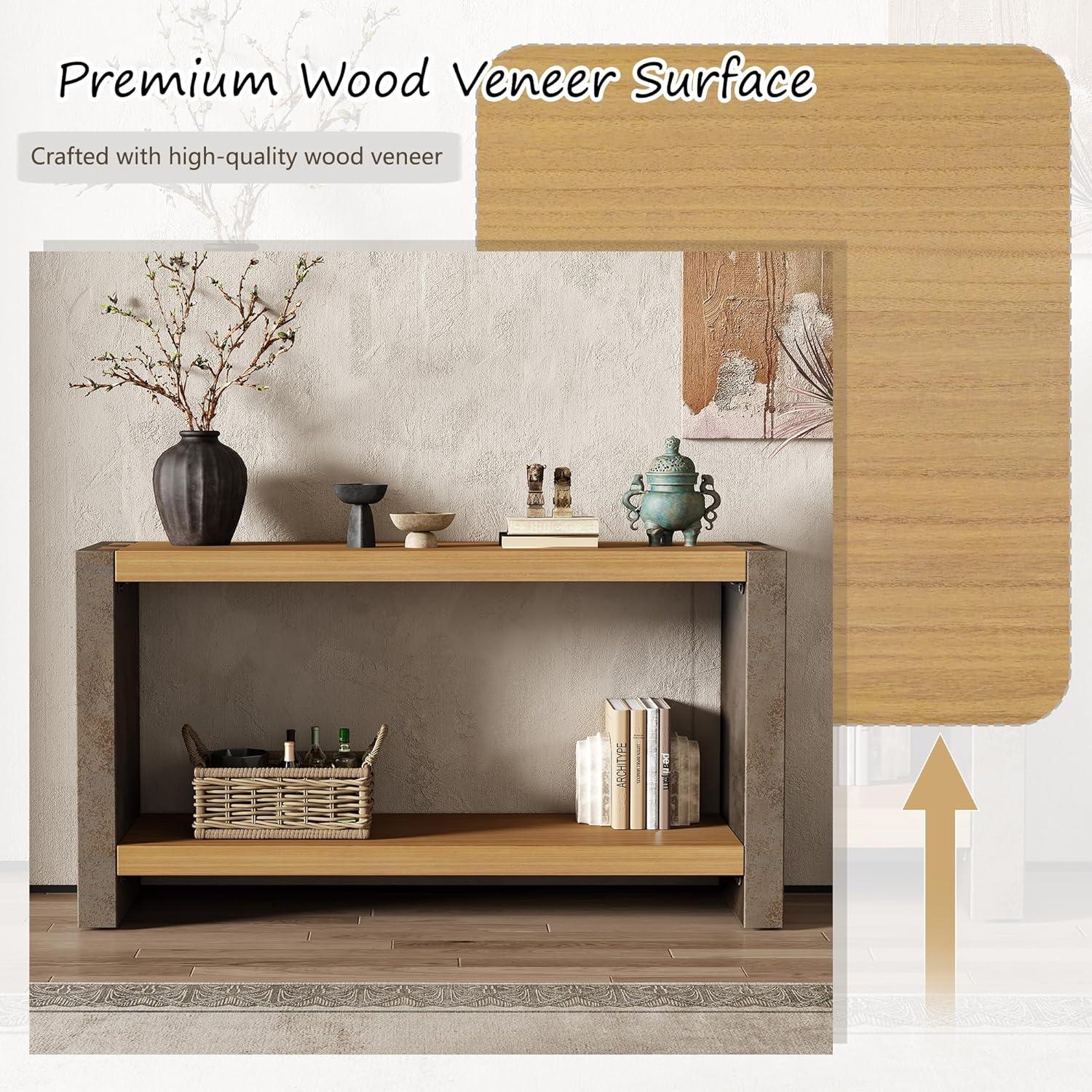 imageChristopher Knight Home Katary Narrow Console Table with Premium Wood Veneer Retro Indoor Accent Table for Entry Way MDF Wood Display Table for Home Decoration Hallway Living Room Brown