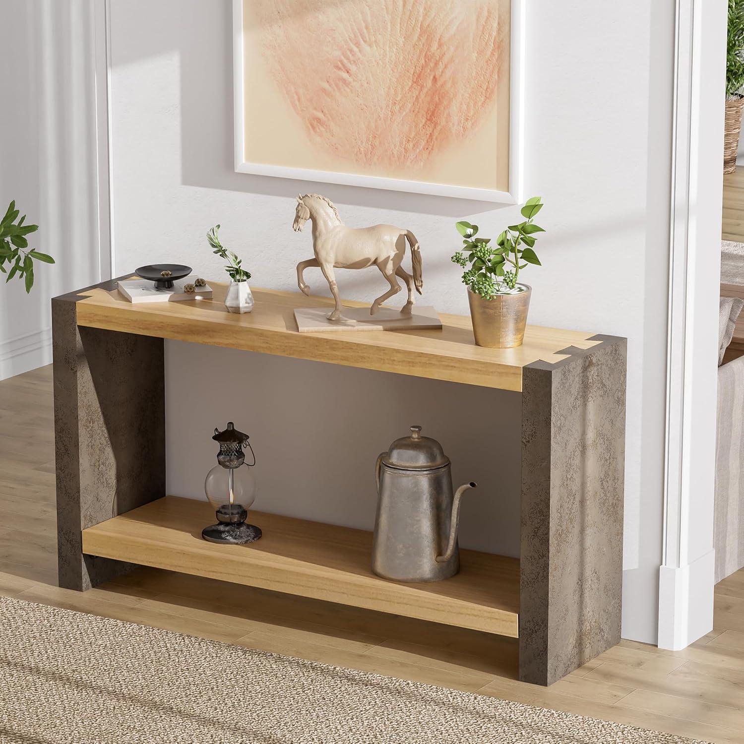 imageChristopher Knight Home Katary Narrow Console Table with Premium Wood Veneer Retro Indoor Accent Table for Entry Way MDF Wood Display Table for Home Decoration Hallway Living Room Brown