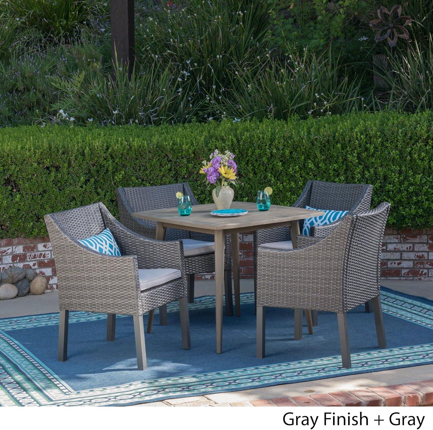 imageChristopher Knight Home Keen Outdoor 5 Piece Wood and Wicker Dining Set Gray FinishGray