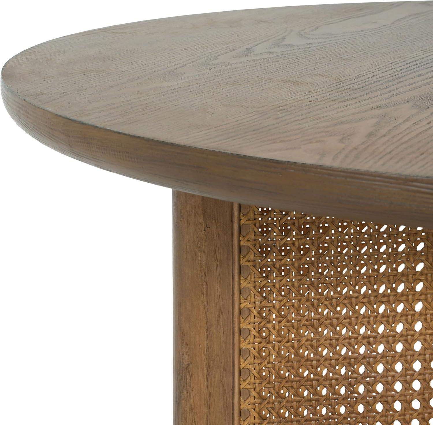 imageChristopher Knight Home Kiaya Round Coffee Table with PE Woven Design Wood Coffee Tables for Living Room Stylish Indoor Round Table Easy Assembly Versatile Living Room Furniture Natural Brown