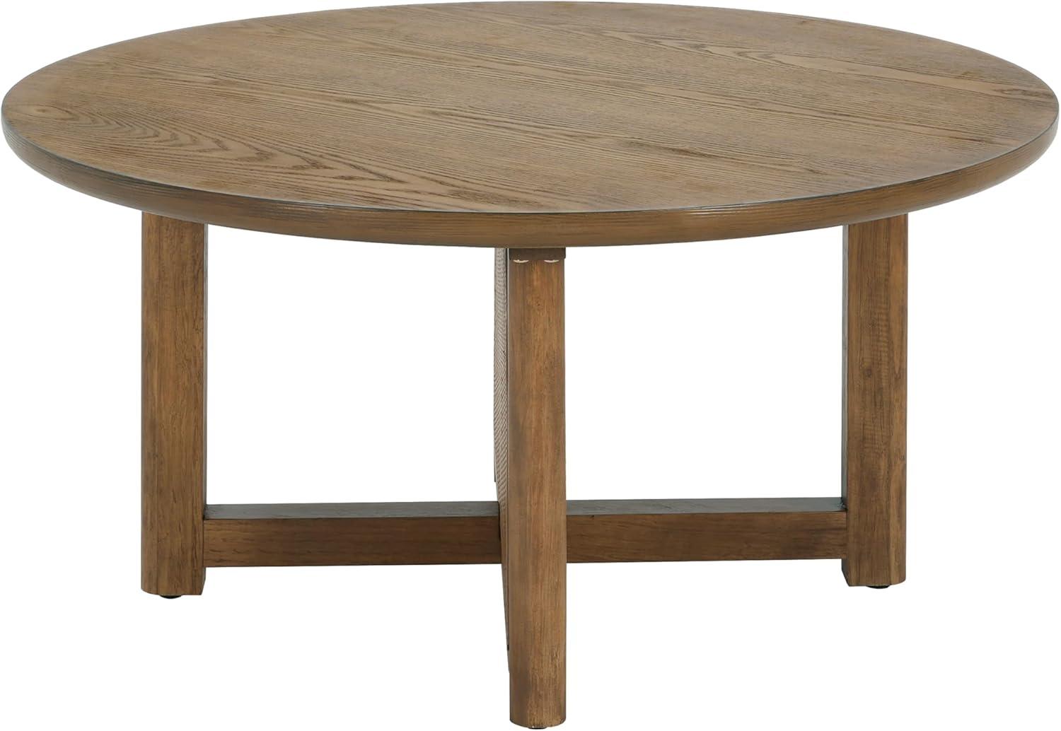 imageChristopher Knight Home Kiaya Round Coffee Table with PE Woven Design Wood Coffee Tables for Living Room Stylish Indoor Round Table Easy Assembly Versatile Living Room Furniture Natural Brown