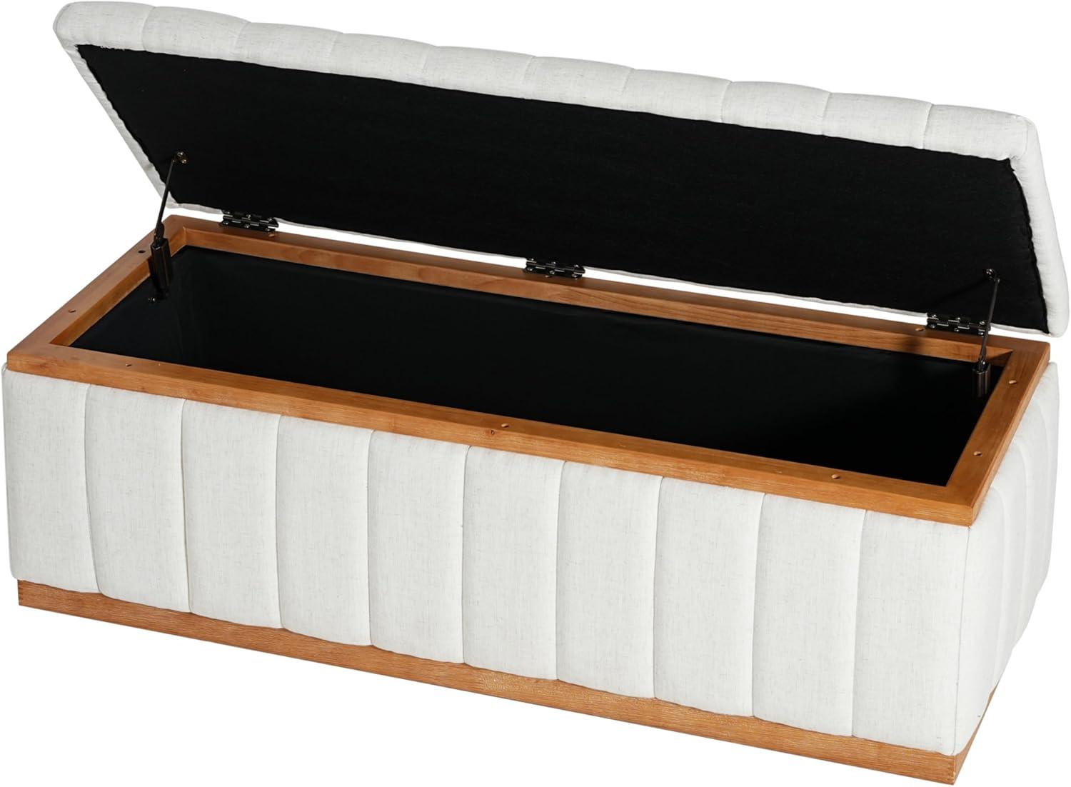 imageChristopher Knight Home Kira Living Room Ottoman with Storage Linen Upholstered Storage Ottoman Bench with ChannelTufted Design Wood Frame Sofa Foot Stool Bedroom End of Bed Bench Beige