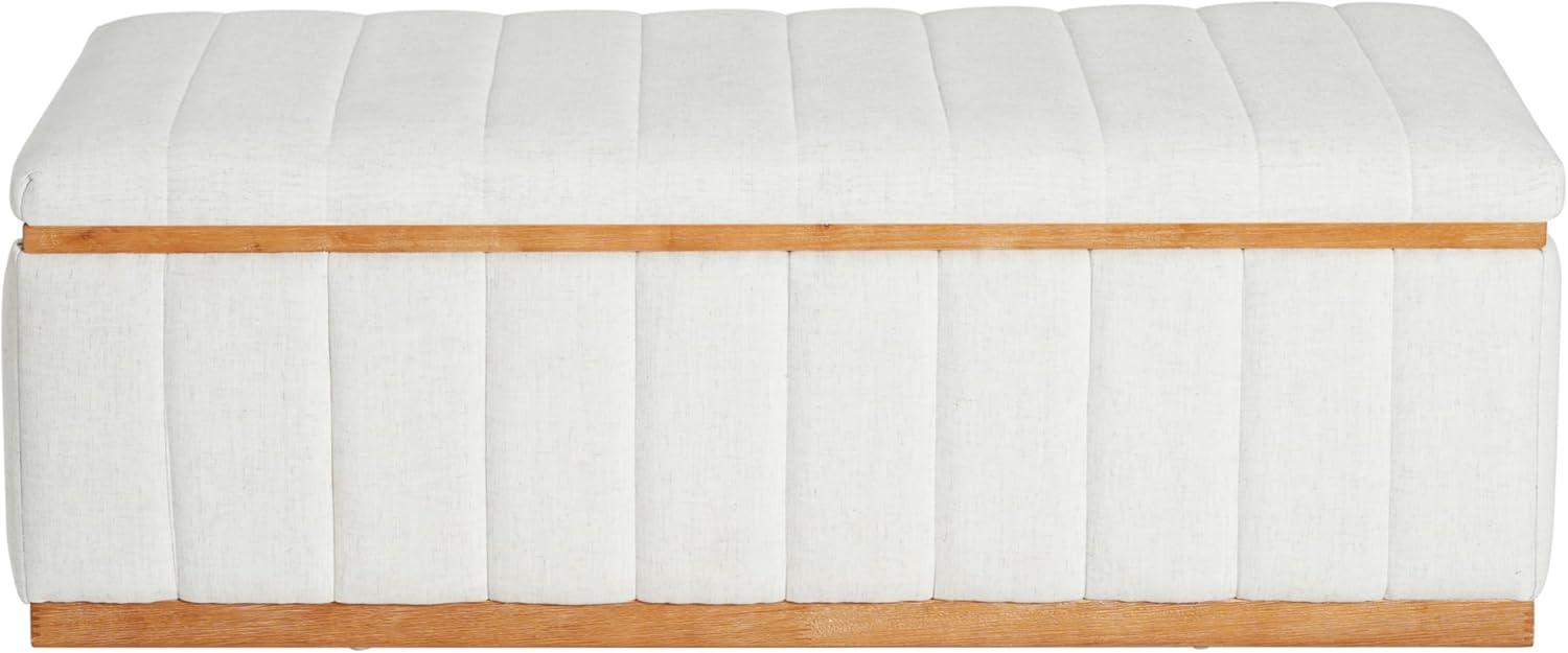 imageChristopher Knight Home Kira Living Room Ottoman with Storage Linen Upholstered Storage Ottoman Bench with ChannelTufted Design Wood Frame Sofa Foot Stool Bedroom End of Bed Bench Beige