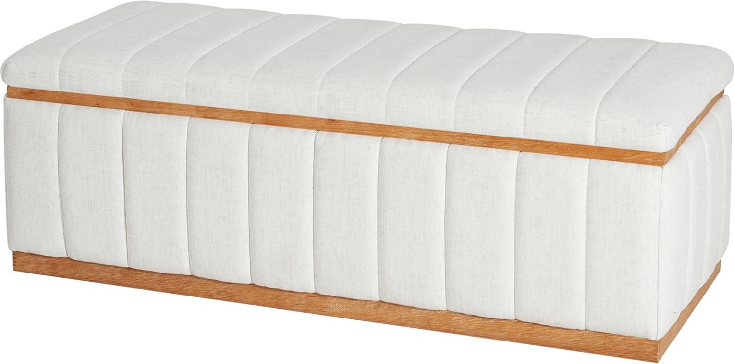 imageChristopher Knight Home Kira Living Room Ottoman with Storage Linen Upholstered Storage Ottoman Bench with ChannelTufted Design Wood Frame Sofa Foot Stool Bedroom End of Bed Bench Beige