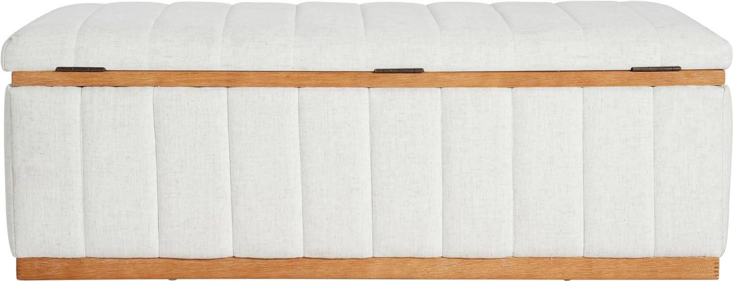 imageChristopher Knight Home Kira Living Room Ottoman with Storage Linen Upholstered Storage Ottoman Bench with ChannelTufted Design Wood Frame Sofa Foot Stool Bedroom End of Bed Bench Beige