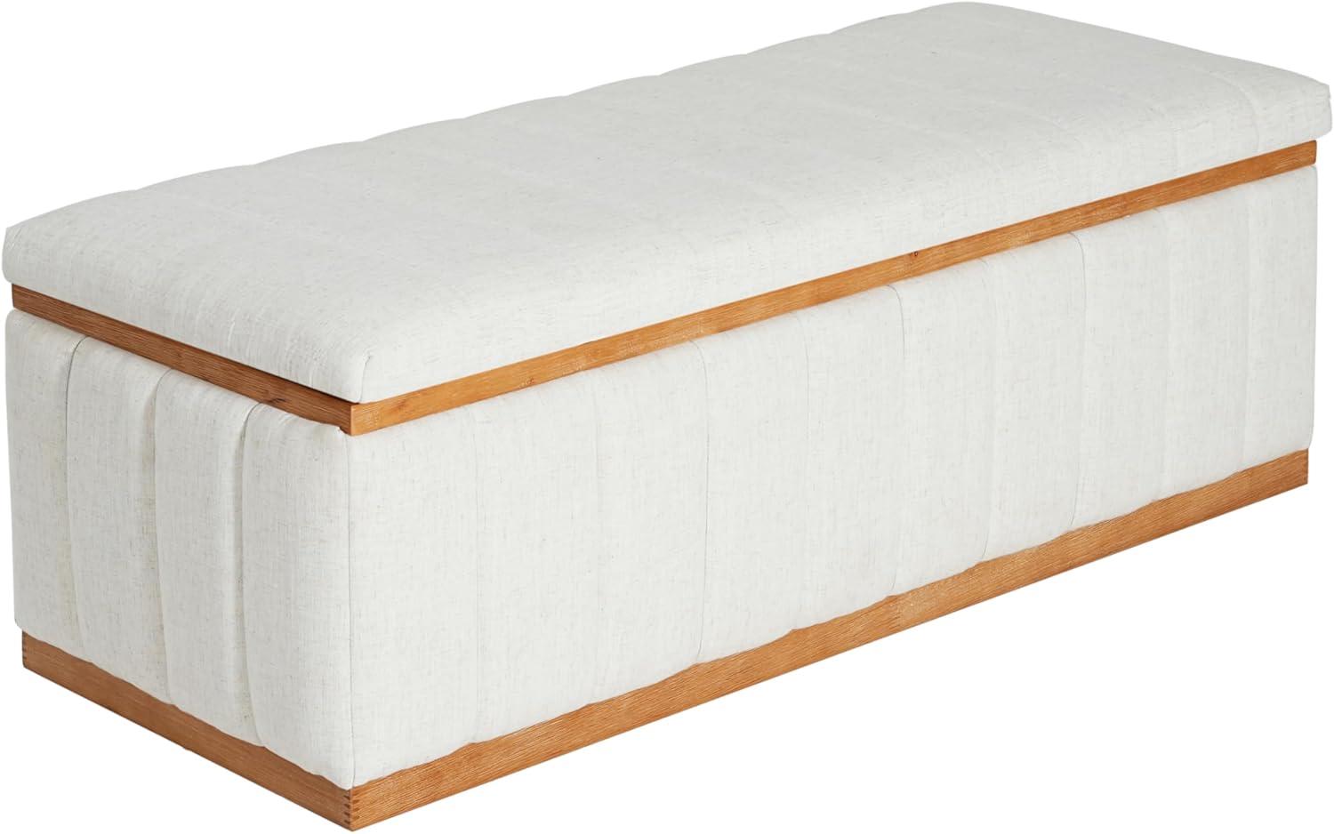 imageChristopher Knight Home Kira Living Room Ottoman with Storage Linen Upholstered Storage Ottoman Bench with ChannelTufted Design Wood Frame Sofa Foot Stool Bedroom End of Bed Bench Beige