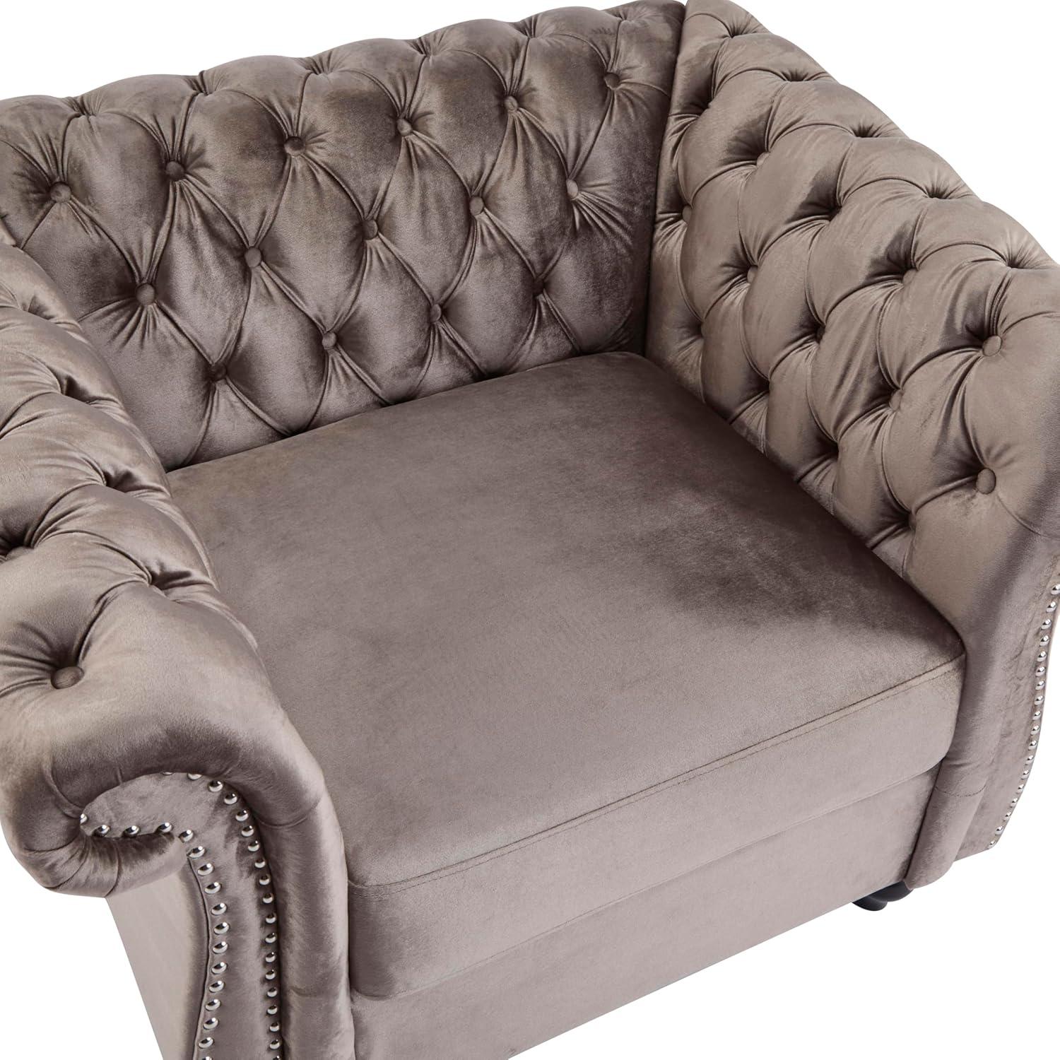 imageChristopher Knight Home Kitty Chesterfield Club Chair with Solid Wood Frame Velvet Upholstered Living Room Chair ButtonTufted Diamond Stitch Single Sofa Nailhead Accent Black Dark Brown