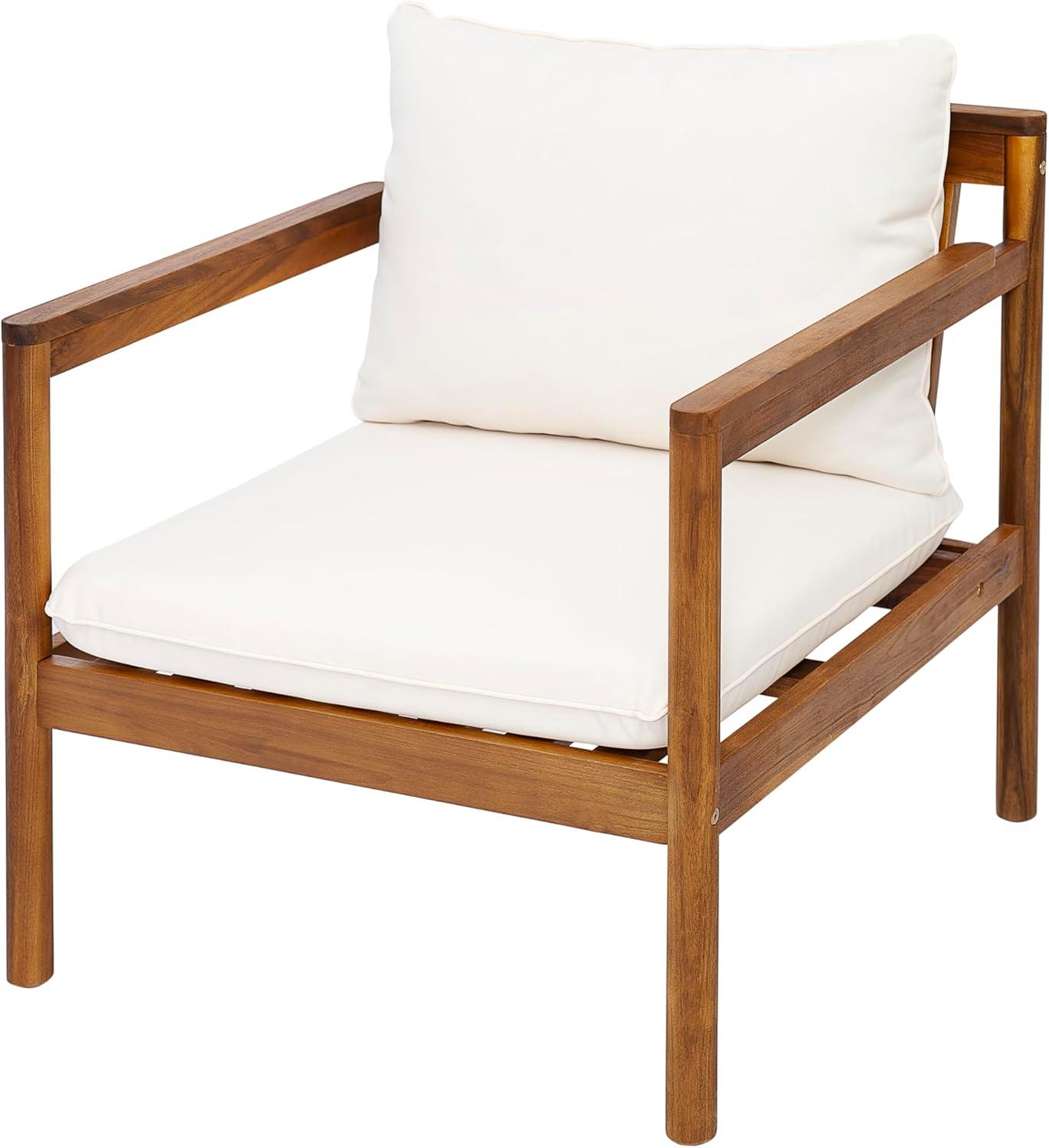 imageChristopher Knight Home Krixi Acacia Wood Lounge Chair Outdoor with Rope Accent Accent Chair with WaterRepellent Cushions Comfy Chairs for GardenBackyard Heavy Duty Patio Furniture Teak Cream