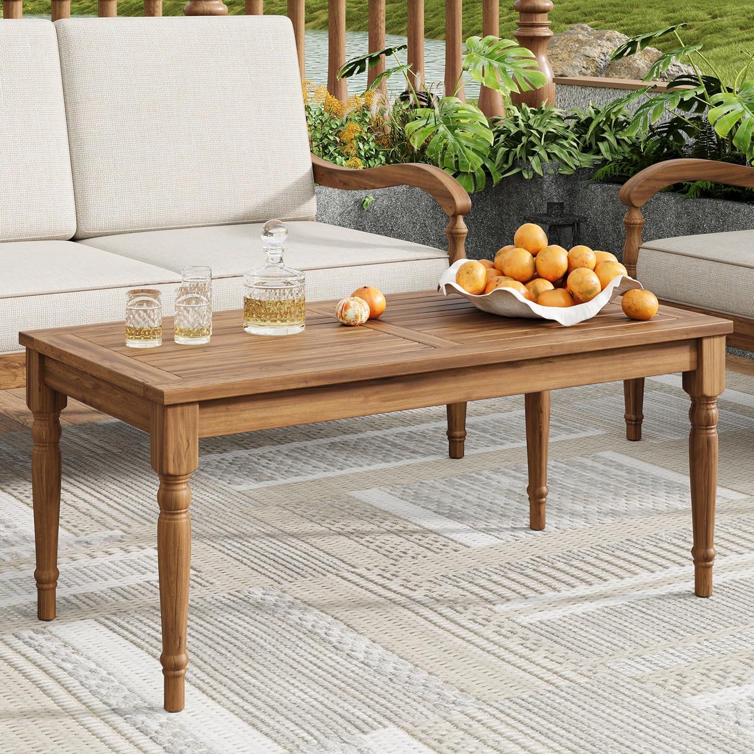 imageChristopher Knight Home Lama Rectangular Outdoor Coffee Table Slat Panel Side Table Acacia Wood Side Desk for Backyard Balcony Garden Weather Resistant Lightweight Patio Tea Table Natural