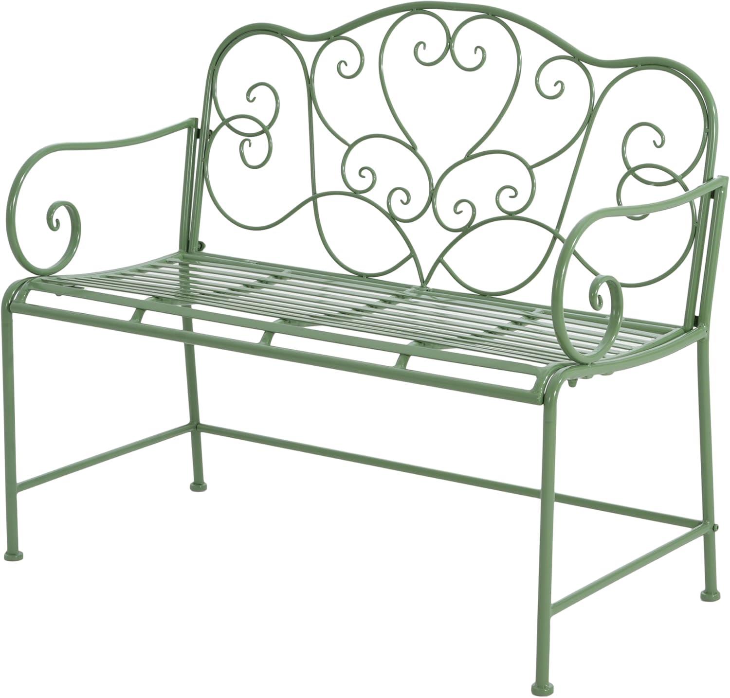 imageChristopher Knight Home Layon Iron Outdoor Bench Patio Loveseat for 2 People Durable Garden Bench with Floral Pattern Backrest Slatted Seat for ParkYard Spacious Outdoor Seating Matte Green