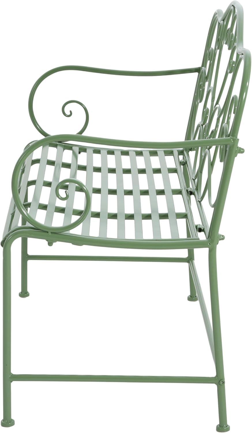 imageChristopher Knight Home Layon Iron Outdoor Bench Patio Loveseat for 2 People Durable Garden Bench with Floral Pattern Backrest Slatted Seat for ParkYard Spacious Outdoor Seating Matte Green
