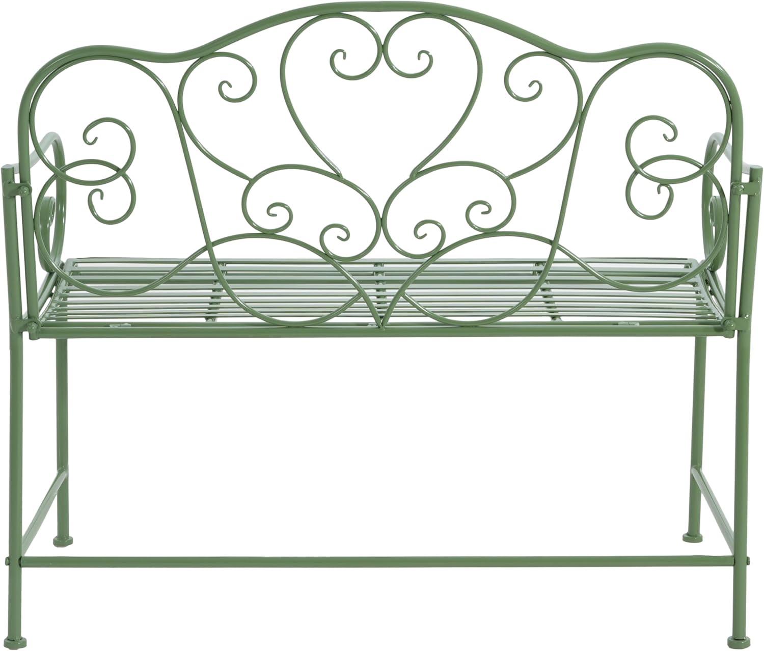imageChristopher Knight Home Layon Iron Outdoor Bench Patio Loveseat for 2 People Durable Garden Bench with Floral Pattern Backrest Slatted Seat for ParkYard Spacious Outdoor Seating Matte Green