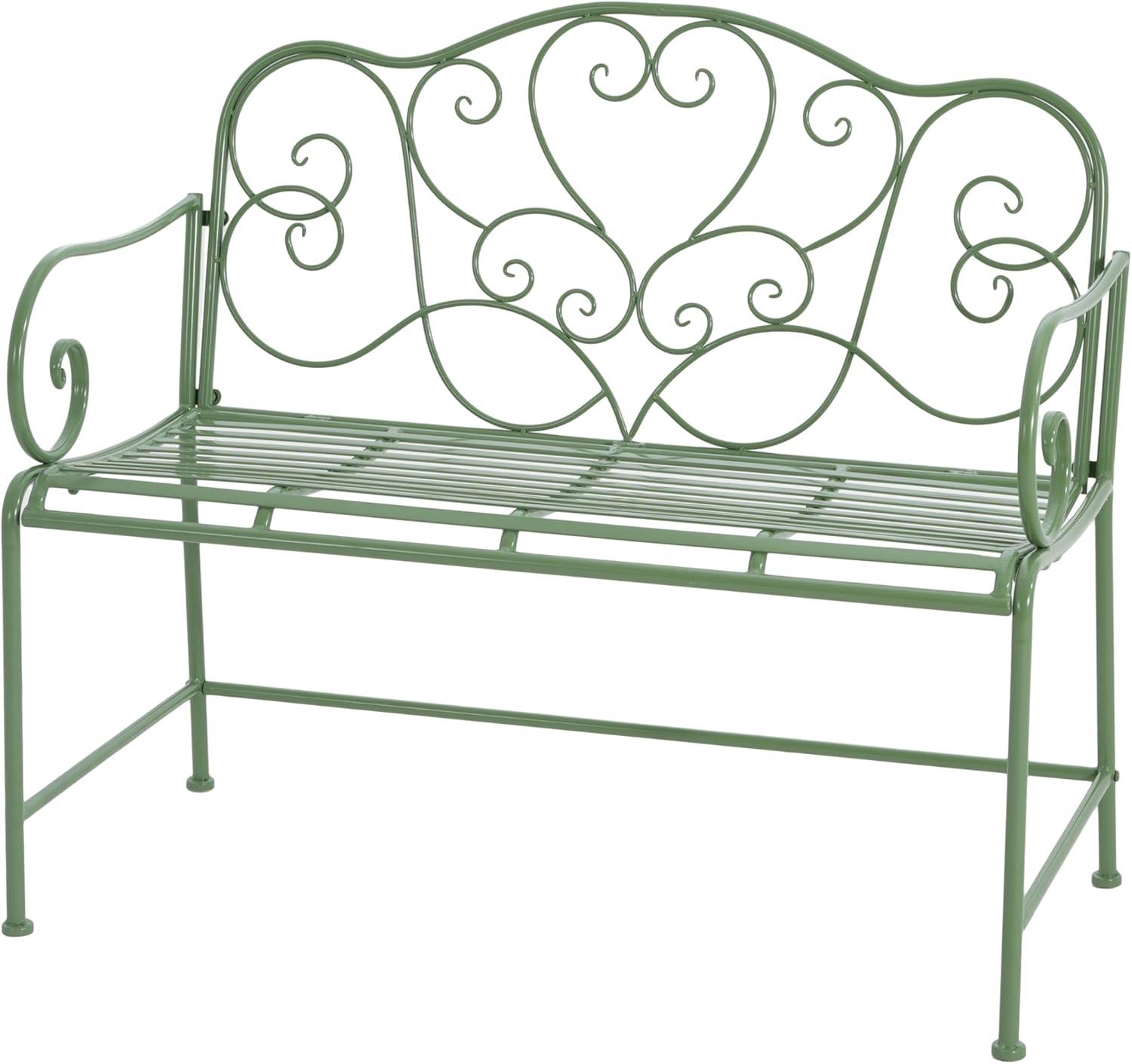 imageChristopher Knight Home Layon Iron Outdoor Bench Patio Loveseat for 2 People Durable Garden Bench with Floral Pattern Backrest Slatted Seat for ParkYard Spacious Outdoor Seating Matte Green