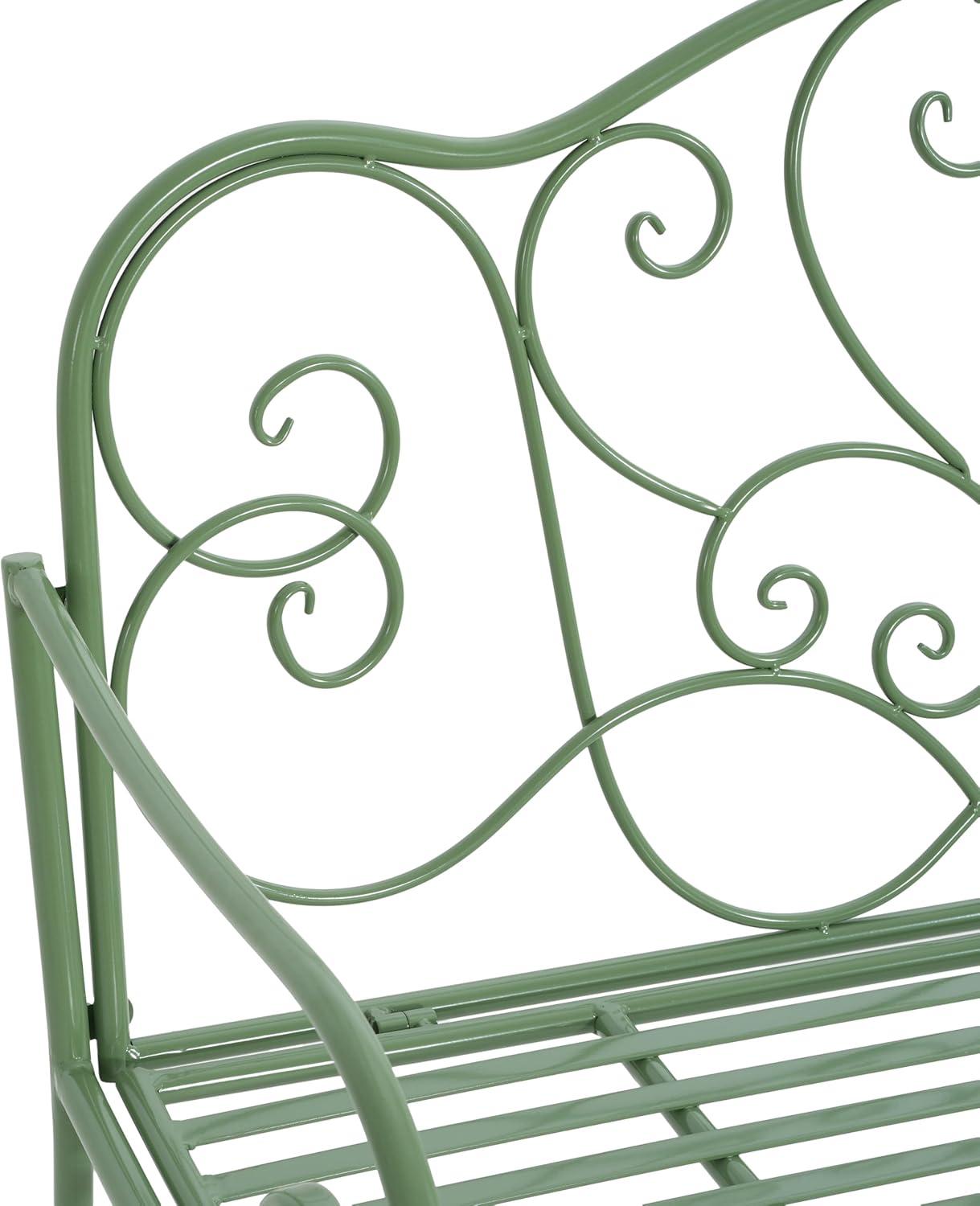 imageChristopher Knight Home Layon Iron Outdoor Bench Patio Loveseat for 2 People Durable Garden Bench with Floral Pattern Backrest Slatted Seat for ParkYard Spacious Outdoor Seating Matte Green
