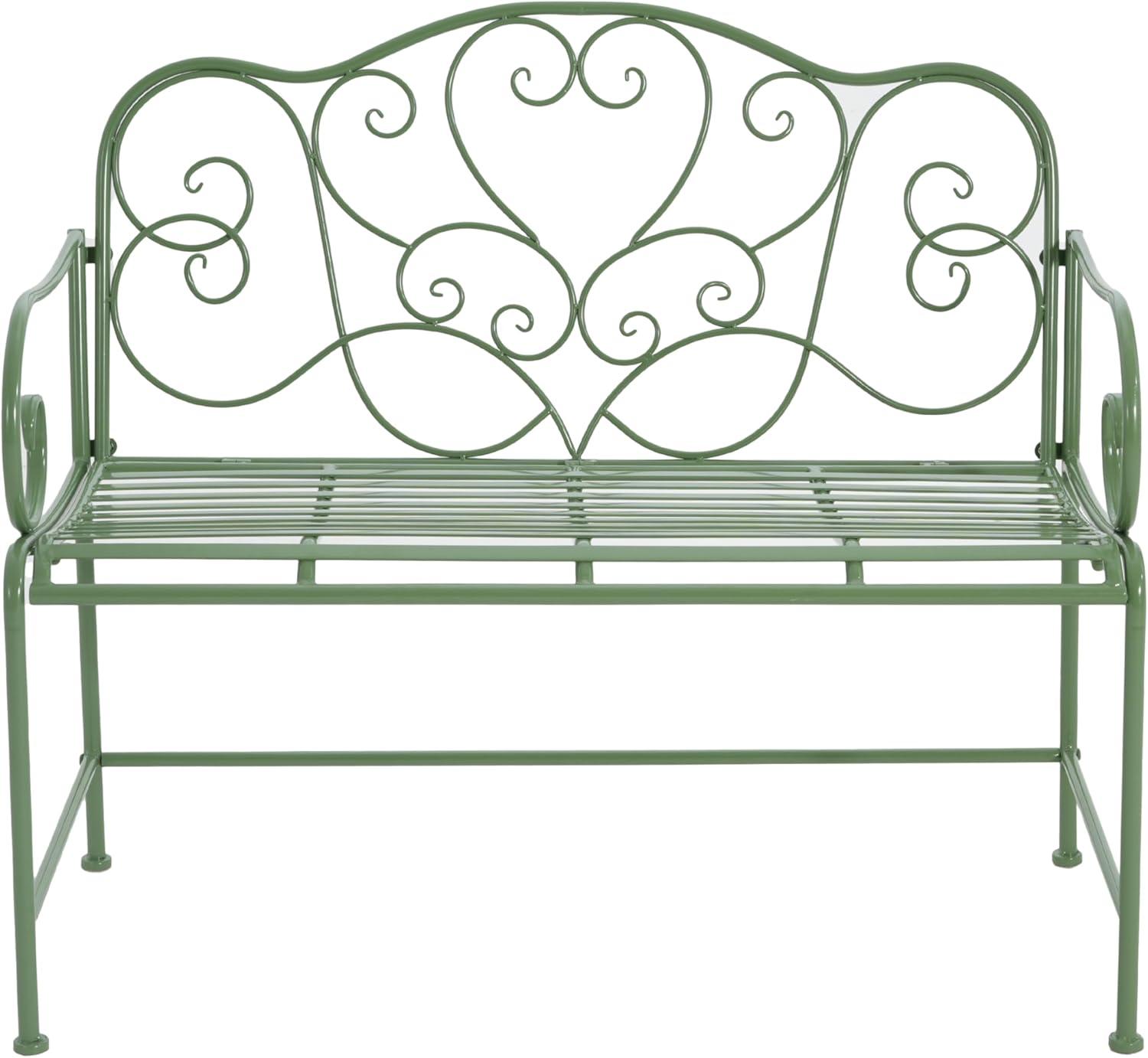 imageChristopher Knight Home Layon Iron Outdoor Bench Patio Loveseat for 2 People Durable Garden Bench with Floral Pattern Backrest Slatted Seat for ParkYard Spacious Outdoor Seating Matte Green