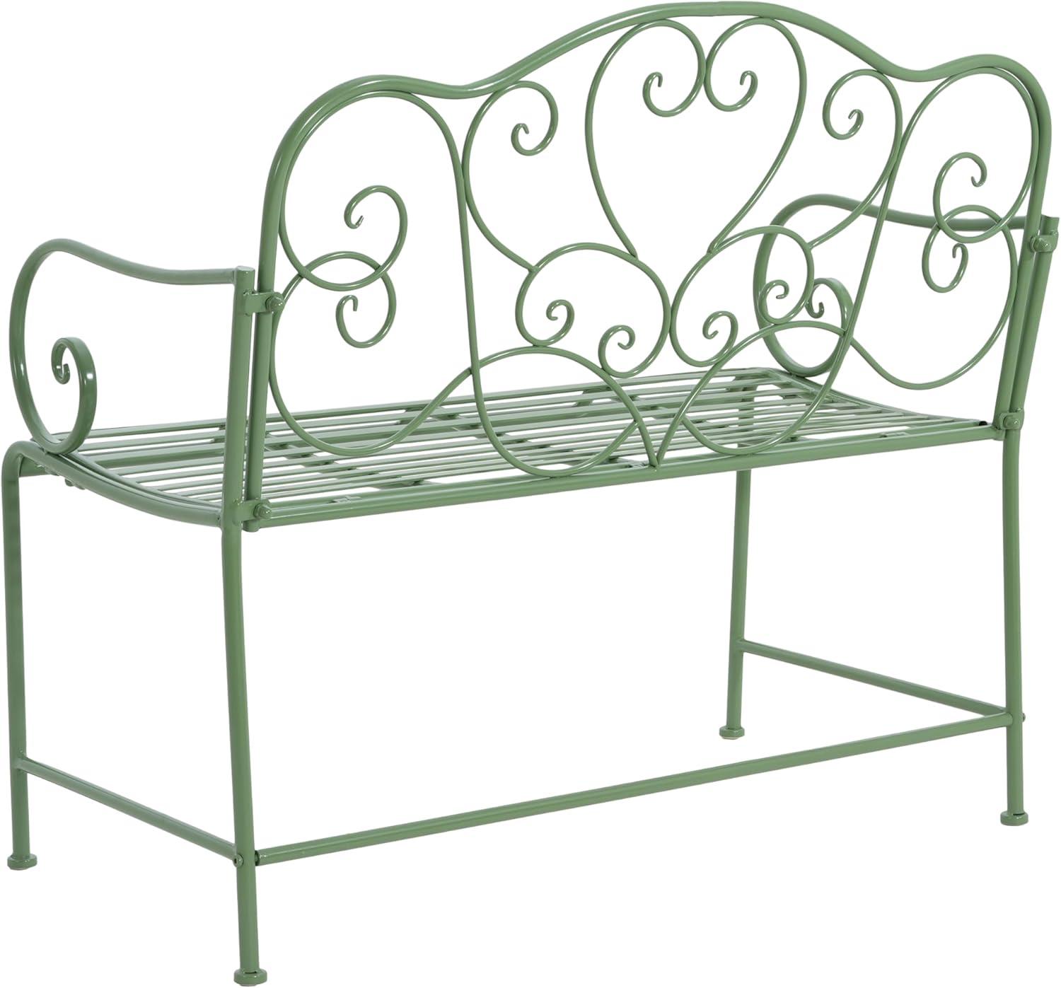 imageChristopher Knight Home Layon Iron Outdoor Bench Patio Loveseat for 2 People Durable Garden Bench with Floral Pattern Backrest Slatted Seat for ParkYard Spacious Outdoor Seating Matte Green