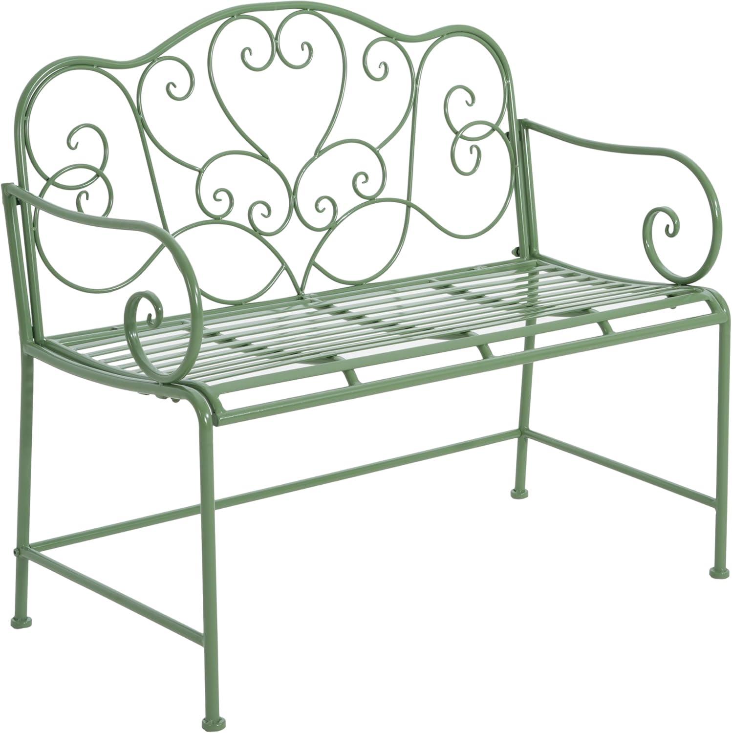 imageChristopher Knight Home Layon Iron Outdoor Bench Patio Loveseat for 2 People Durable Garden Bench with Floral Pattern Backrest Slatted Seat for ParkYard Spacious Outdoor Seating Matte Green