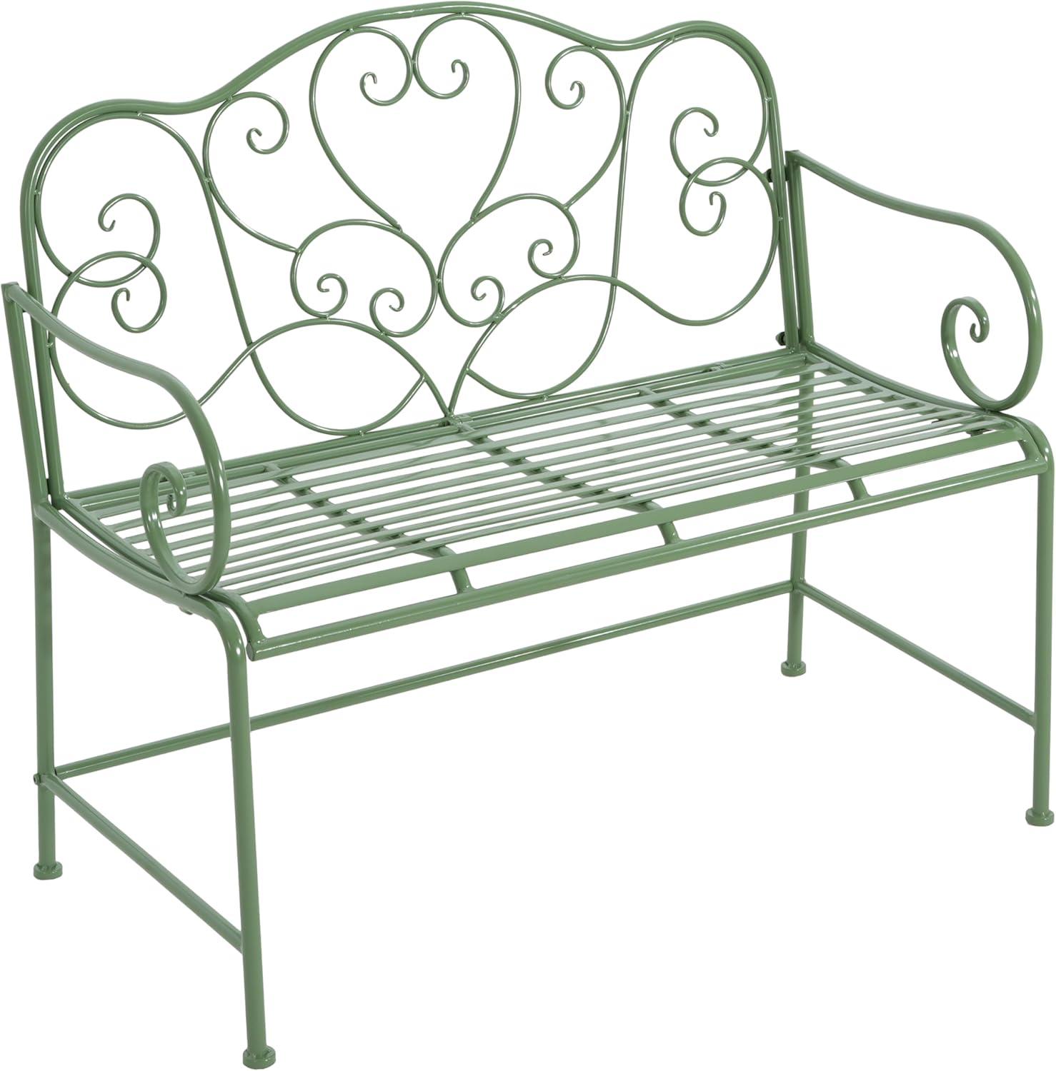 imageChristopher Knight Home Layon Iron Outdoor Bench Patio Loveseat for 2 People Durable Garden Bench with Floral Pattern Backrest Slatted Seat for ParkYard Spacious Outdoor Seating Matte Green