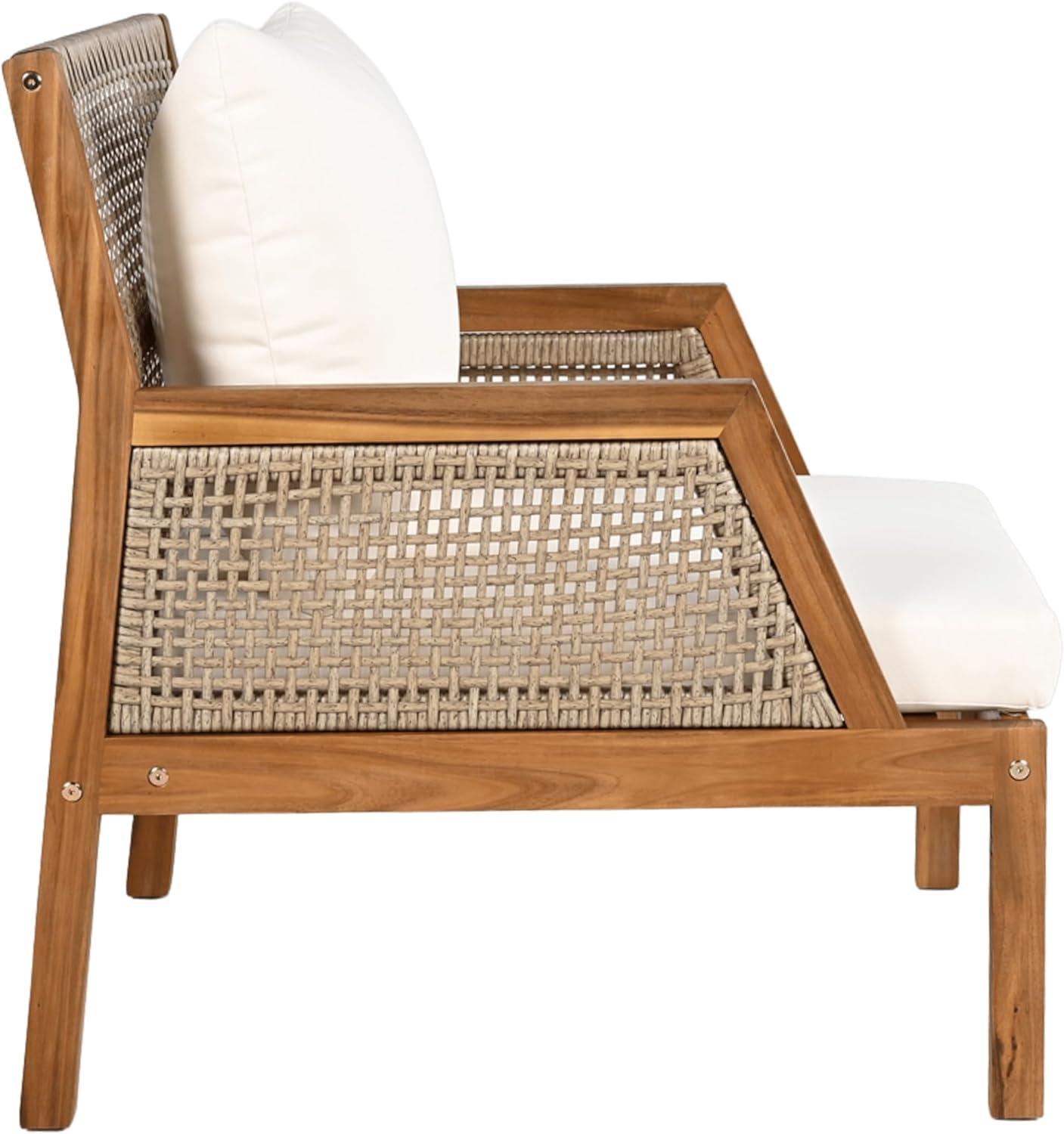 imageChristopher Knight Home Lena Patio Accent Chair Acacia Wood Club Chair Wicker Backrest Armchair Upholstered Cushion Seating Wooden Chairs for Balcony Backyard Garden 235quot 400lbs TeakCream